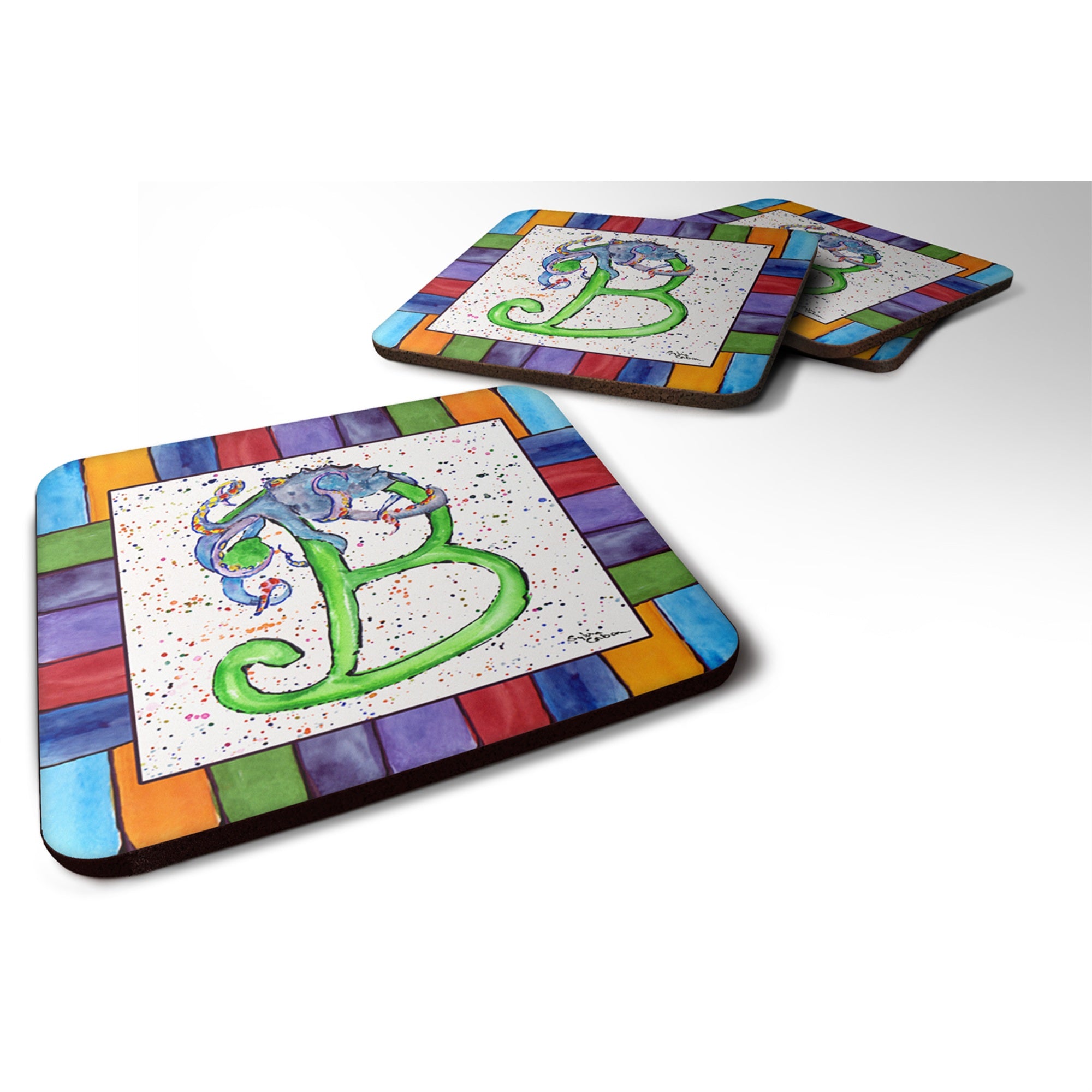 Caroline'S Treasures 8425-Bfc Beach And Seafood Foam Coasters (Set Of 4), 3.5 H X 3.5 W, Multicolor
