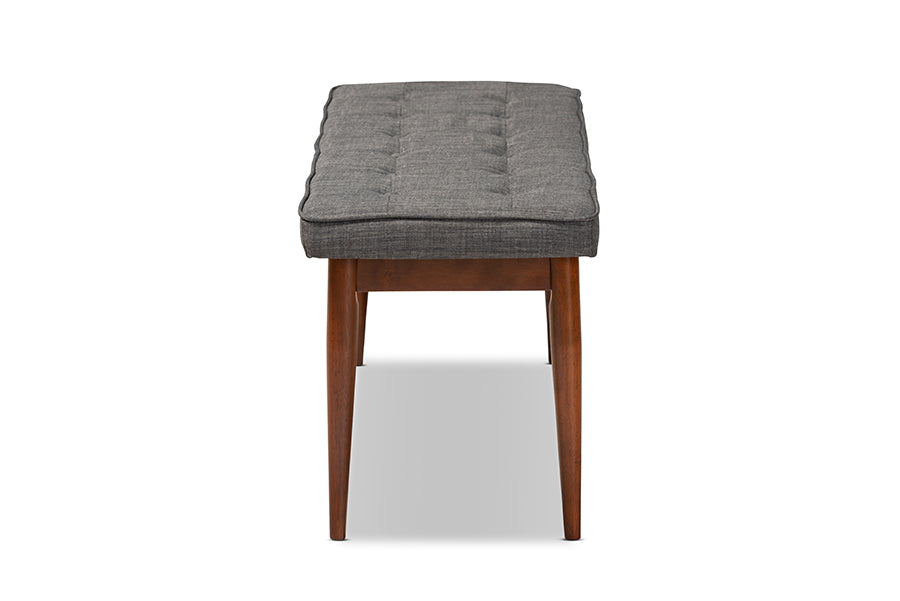 Baxton Studio Itami Mid-Century Modern Dark Grey Fabric Upholstered Medium Oak Finished Wood Dining Bench