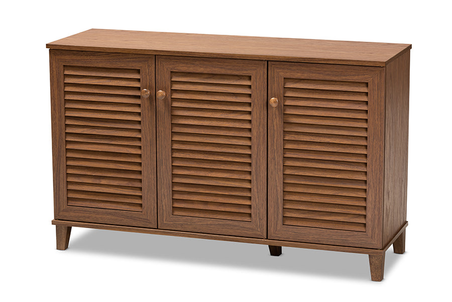 Baxton Studio Coolidge Modern and Contemporary Walnut Finished 8-Shelf Wood Shoe Storage Cabinet