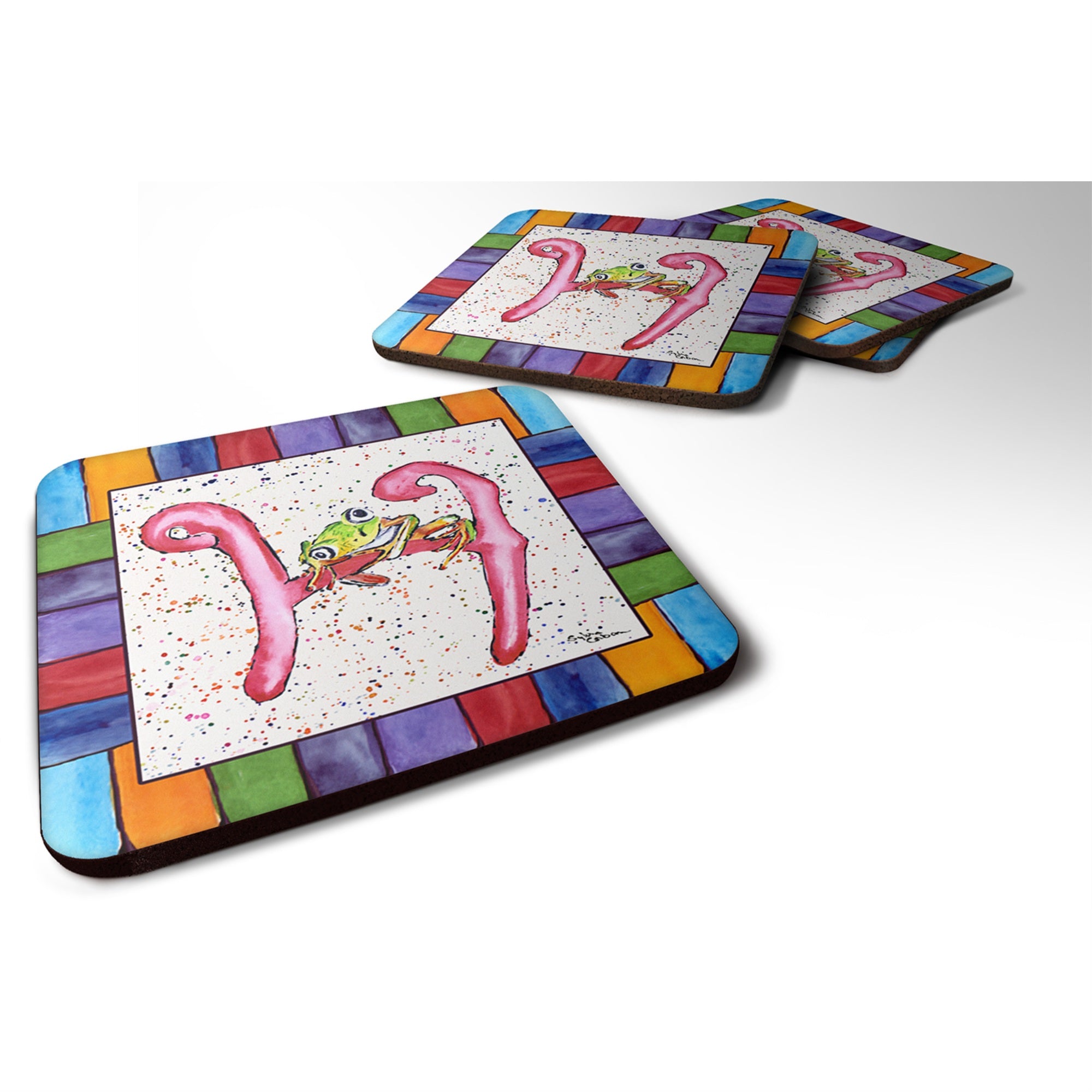 Caroline'S Treasures 8431-Hfc Beach And Seafood Foam Coasters (Set Of 4), 3.5 H X 3.5 W, Multicolor