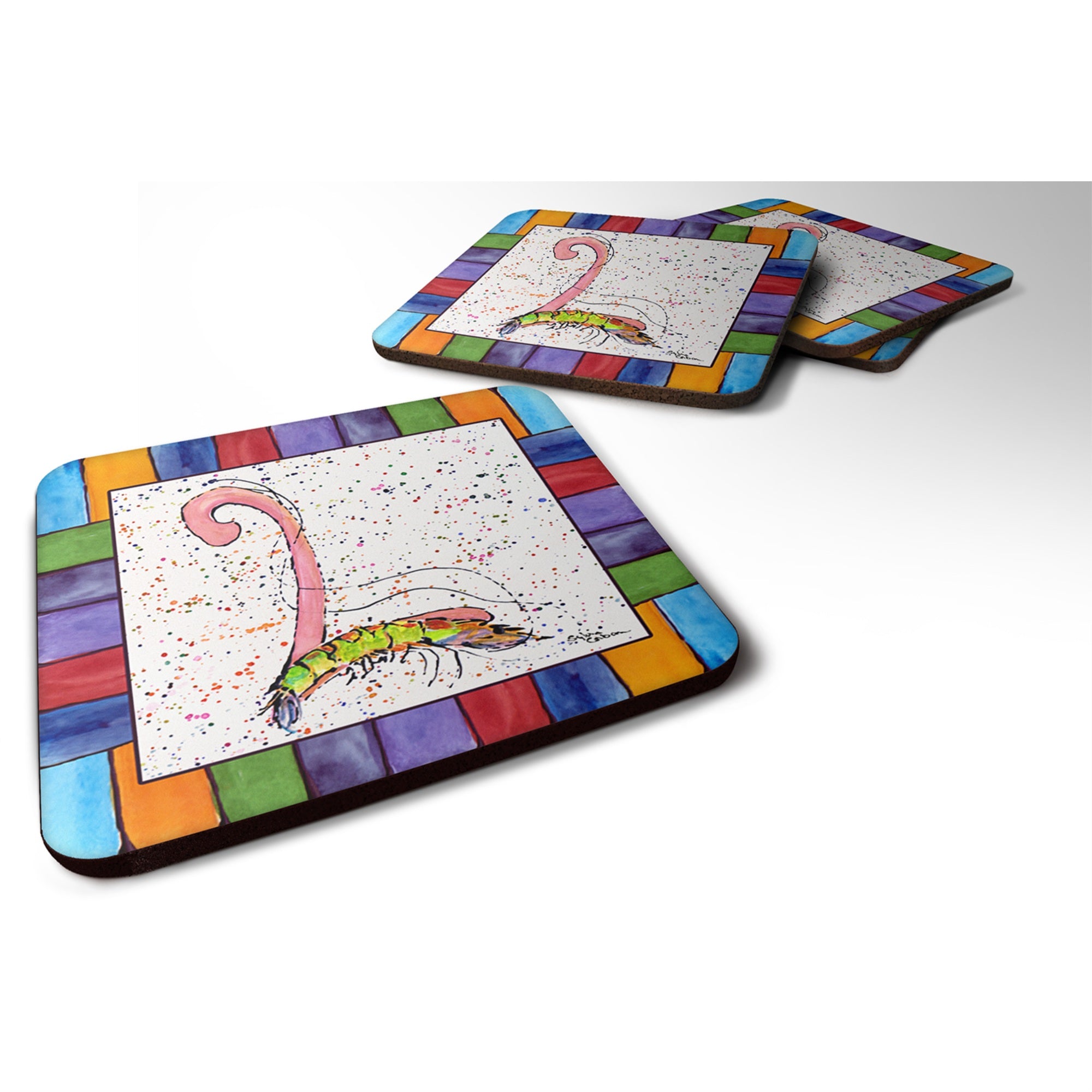Caroline'S Treasures 8435-Lfc Beach And Seafood Foam Coasters (Set Of 4), 3.5 H X 3.5 W, Multicolor