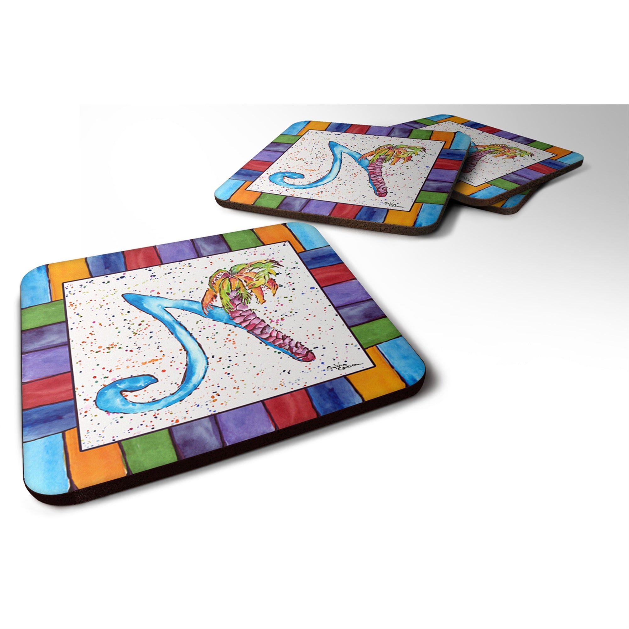 Caroline'S Treasures 8437-Nfc Beach And Seafood Foam Coasters (Set Of 4), 3.5 H X 3.5 W, Multicolor