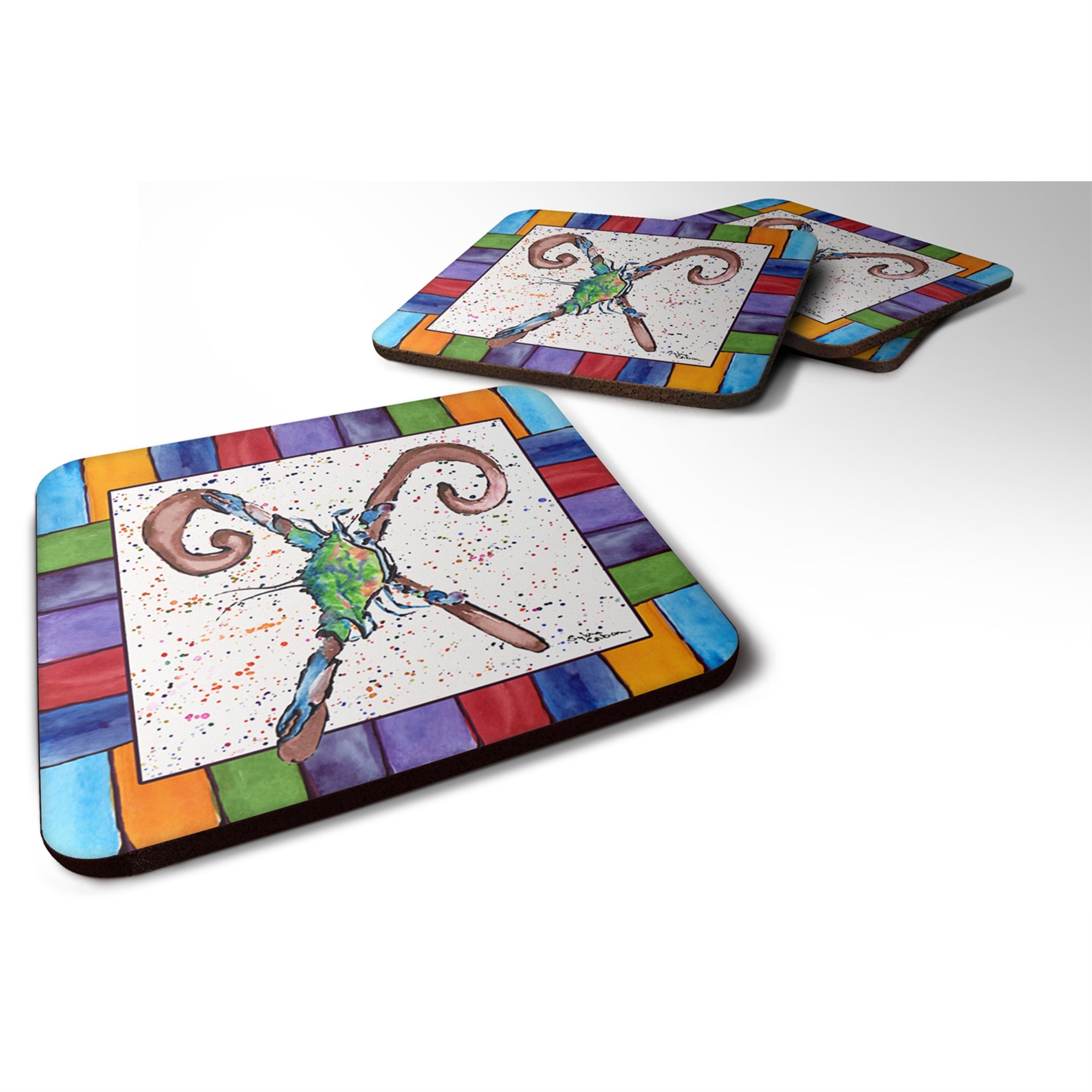 Caroline'S Treasures 8447-Xfc Beach And Seafood Foam Coasters (Set Of 4), 3.5 H X 3.5 W, Multicolor