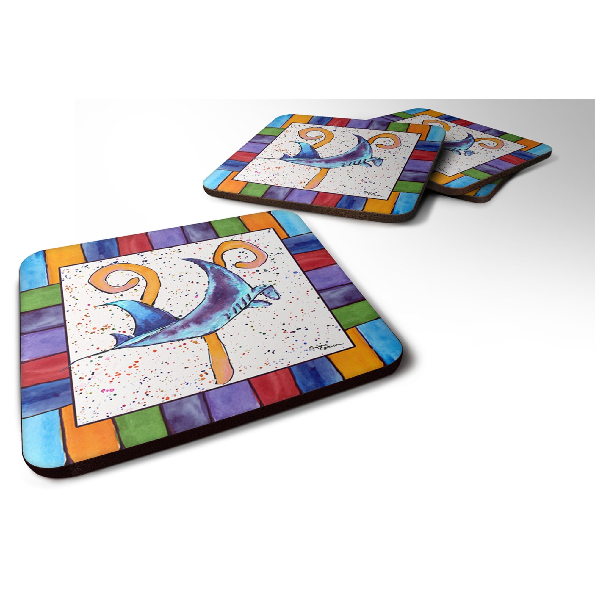 Caroline'S Treasures 8448-Yfc Beach And Seafood Foam Coasters (Set Of 4), 3.5 H X 3.5 W, Multicolor