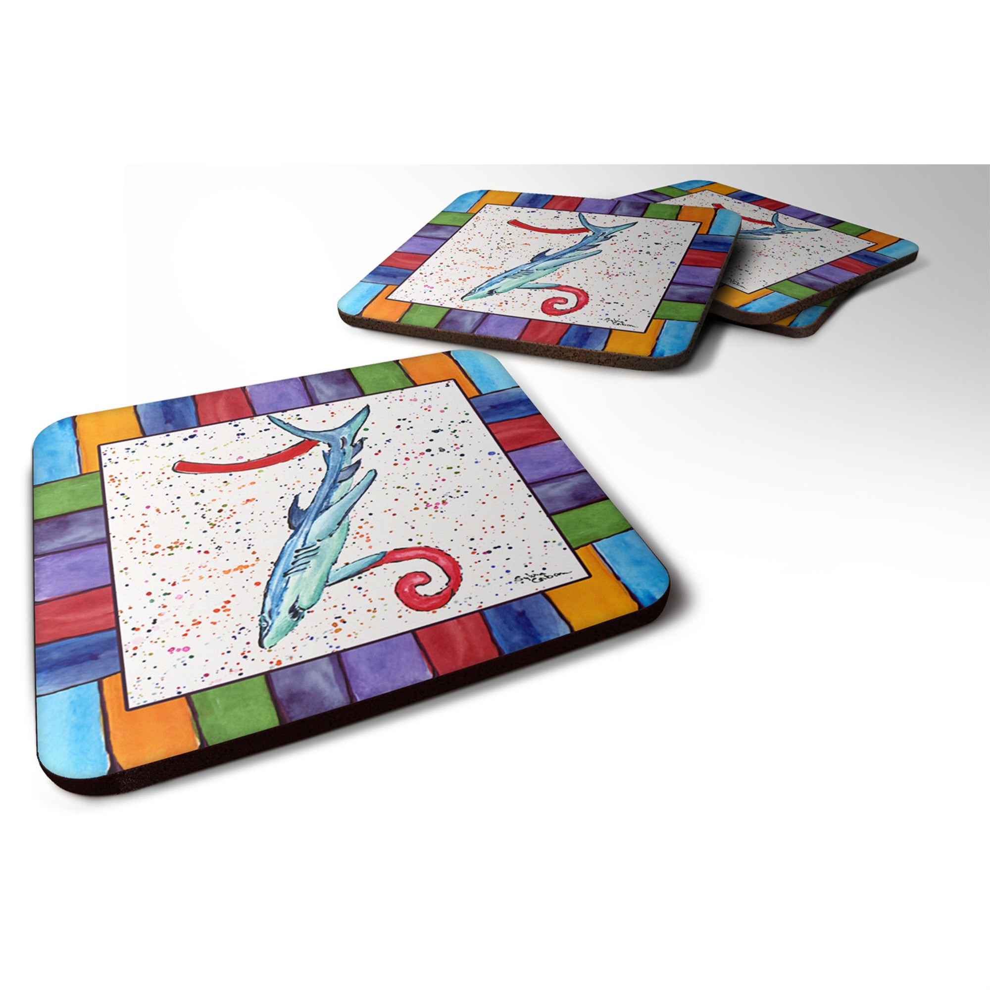 Caroline'S Treasures 8449-Zfc Beach And Seafood Foam Coasters (Set Of 4), 3.5 H X 3.5 W, Multicolor