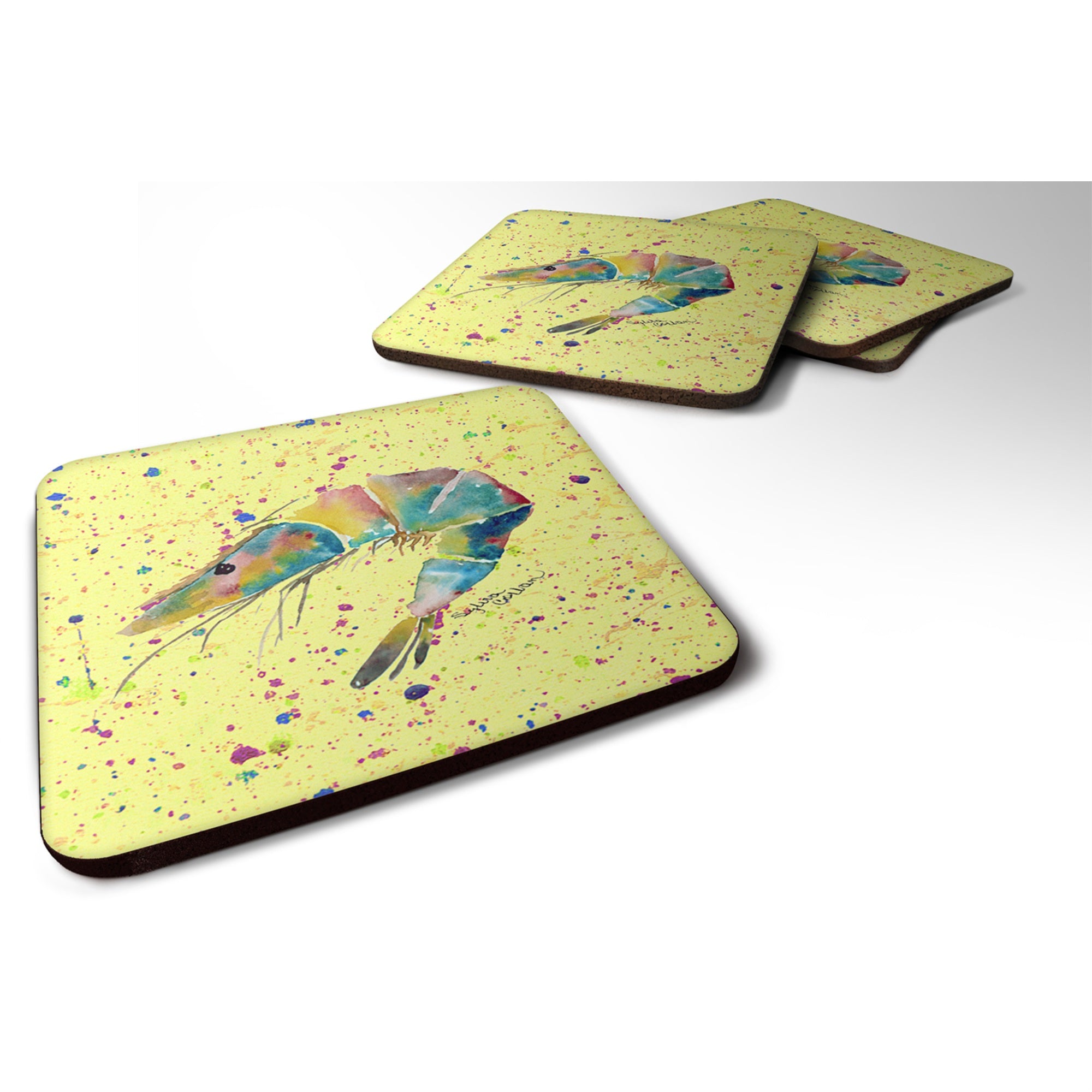 Caroline'S Treasures 8450Fc Shrimp Foam Coasters (Set Of 4), 3.5 H X 3.5 W, Multicolor