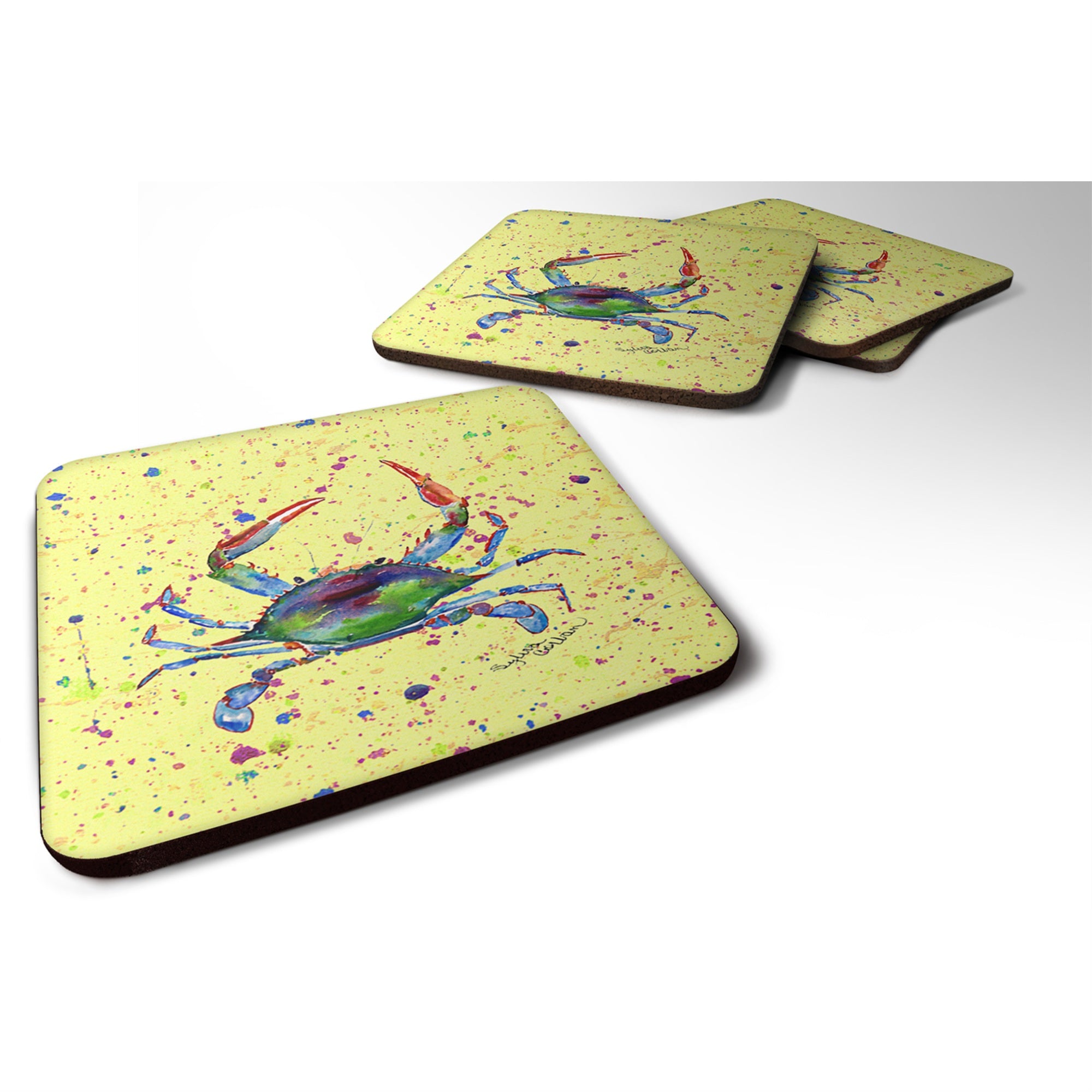 Caroline'S Treasures 8452Fc Crab Foam Coasters (Set Of 4), 3.5 H X 3.5 W, Multicolor