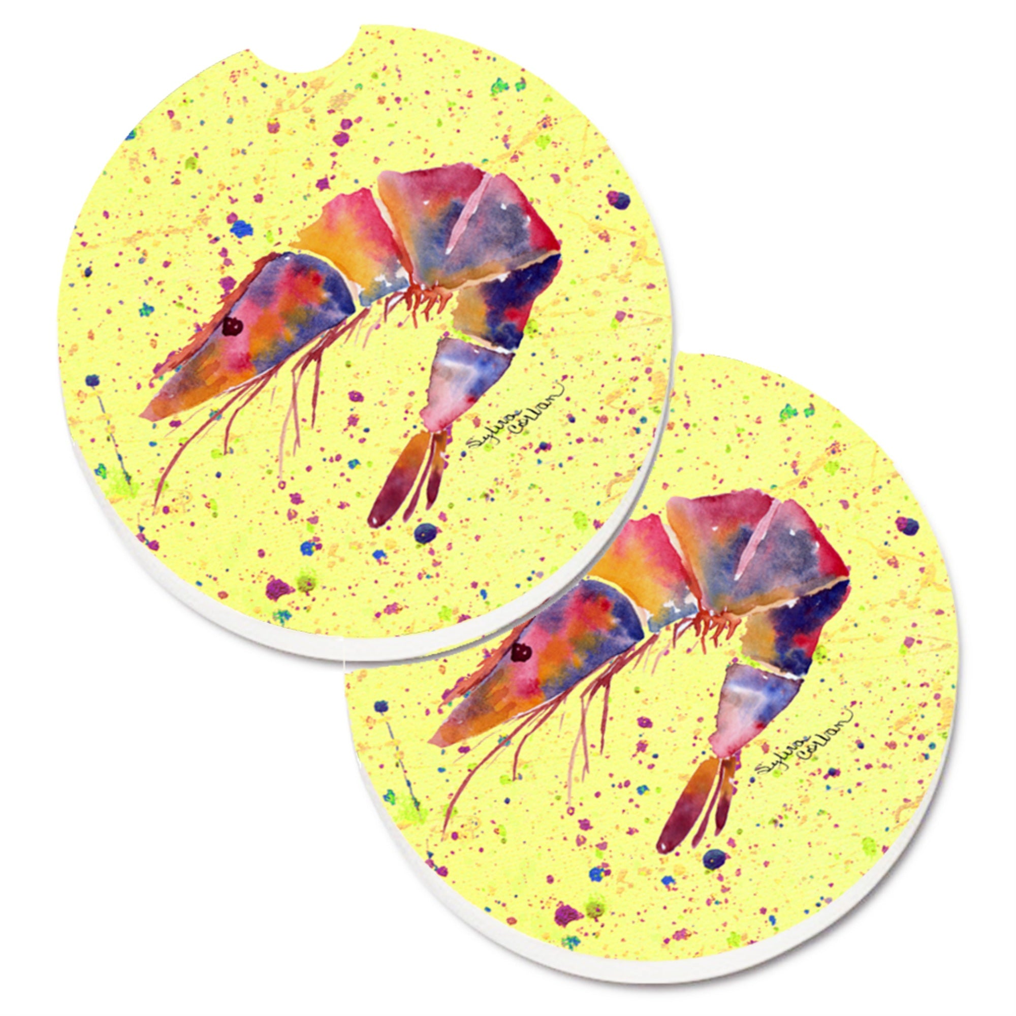 Caroline'S Treasures Shrimp Set Of 2 Cup Holder Car Coasters 8454Carc, 2.56, Multicolor
