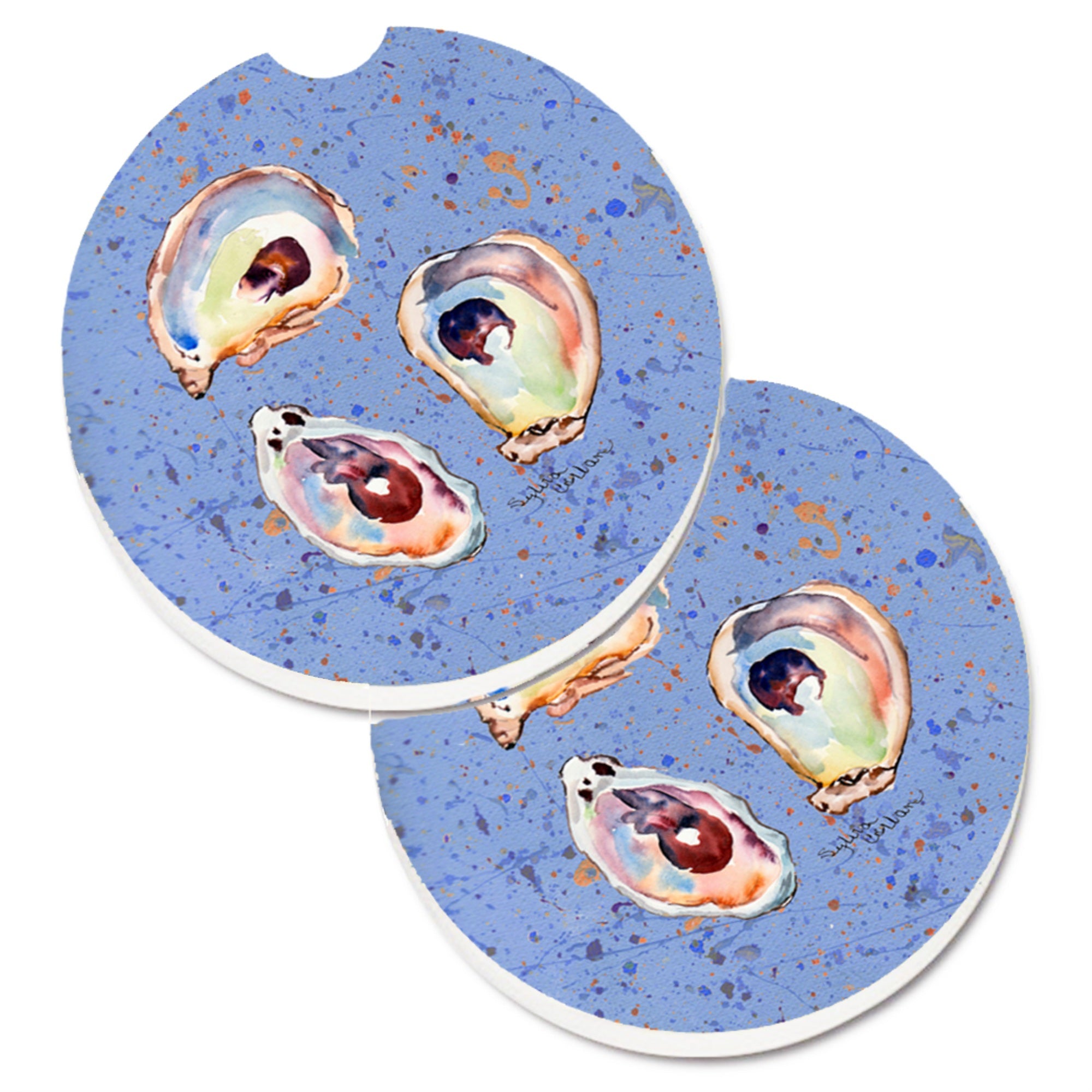 Caroline'S Treasures Oyster Set Of 2 Cup Holder Car Coasters 8456Carc, 2.56, Multicolor