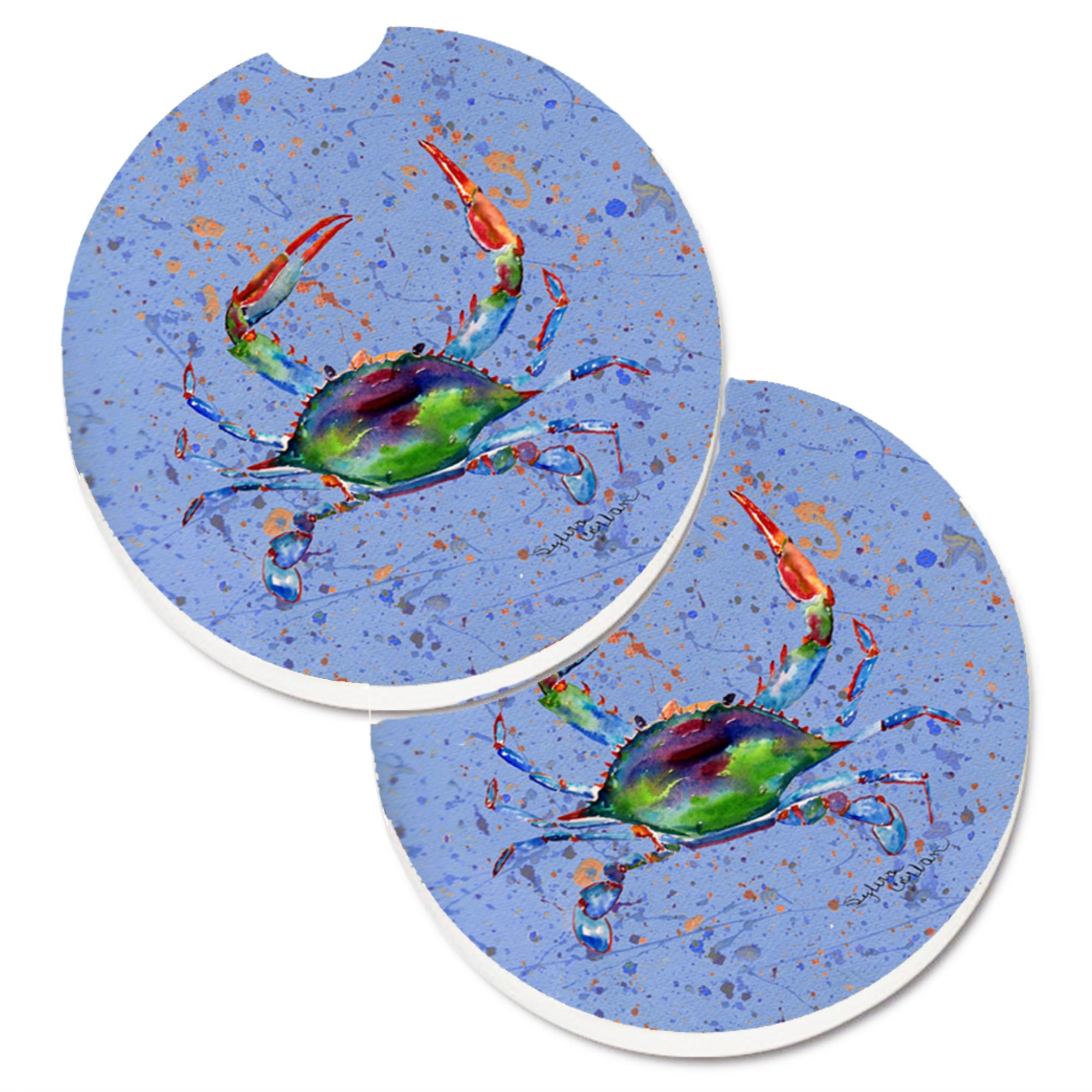 Caroline'S Treasures Crab Set Of 2 Cup Holder Car Coasters 8457Carc, 2.56, Multicolor