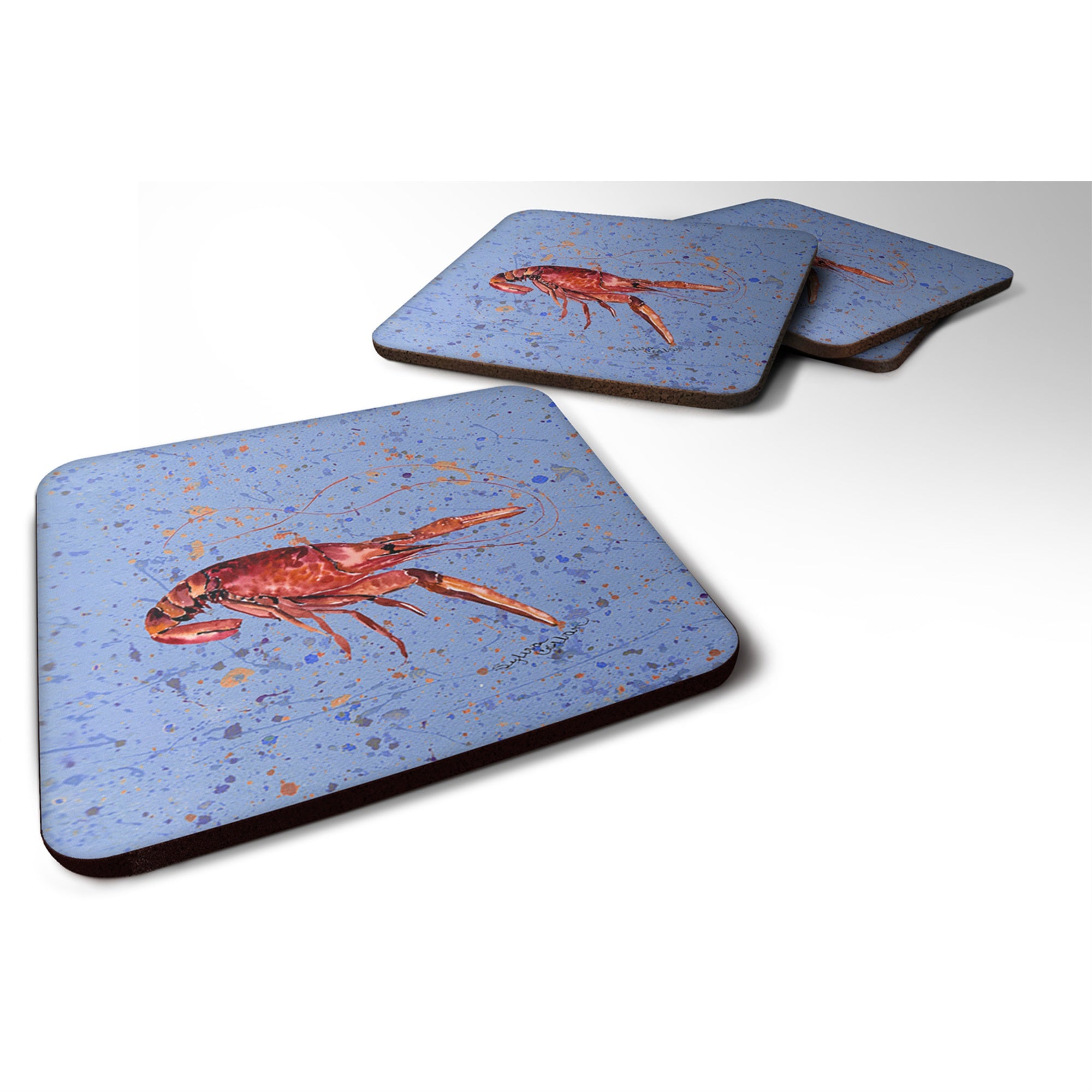 Caroline'S Treasures 8458Fc Crawfish Foam Coasters (Set Of 4), 3.5 H X 3.5 W, Multicolor