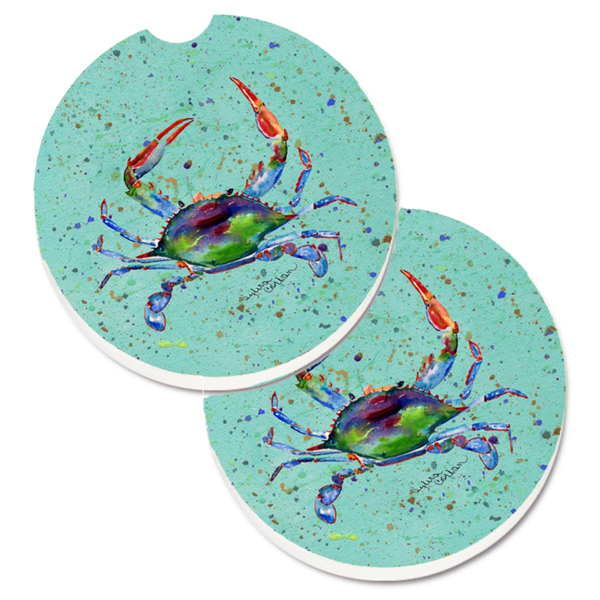 Caroline'S Treasures Crab Set Of 2 Cup Holder Car Coasters 8462Carc, 2.56, Multicolor