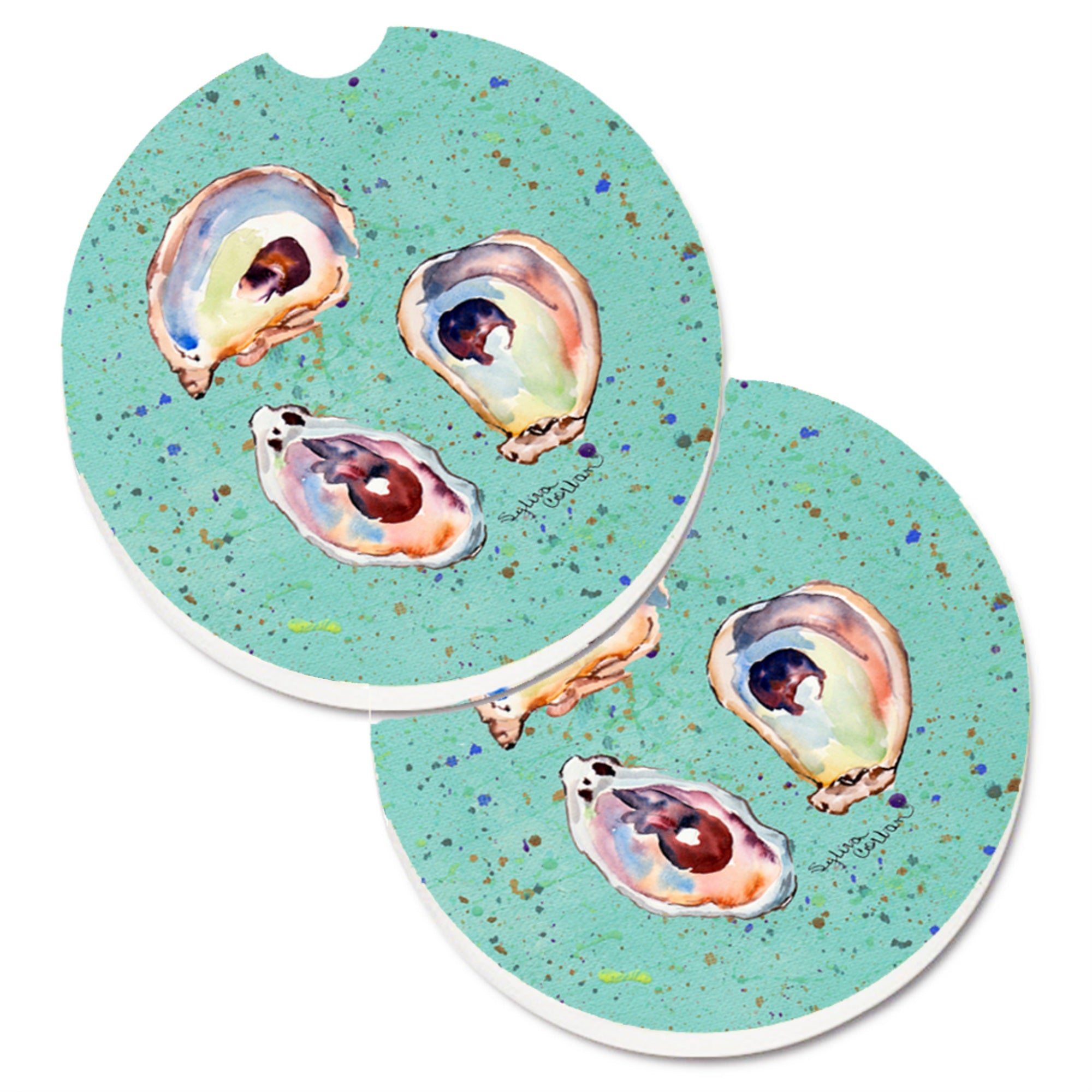 Caroline'S Treasures Oyster Set Of 2 Cup Holder Car Coasters 8463Carc, 2.56, Multicolor