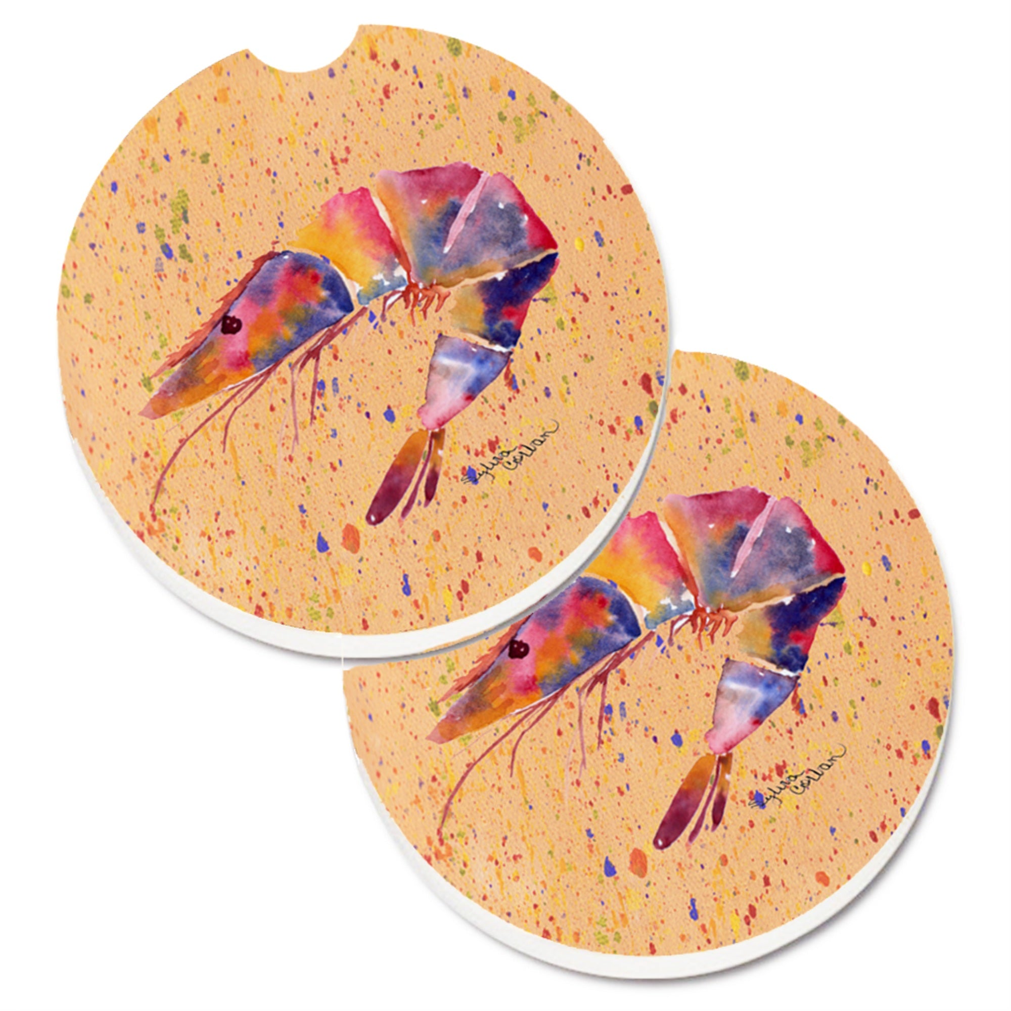 Caroline'S Treasures Shrimp Set Of 2 Cup Holder Car Coasters 8465Carc, 2.56, Multicolor
