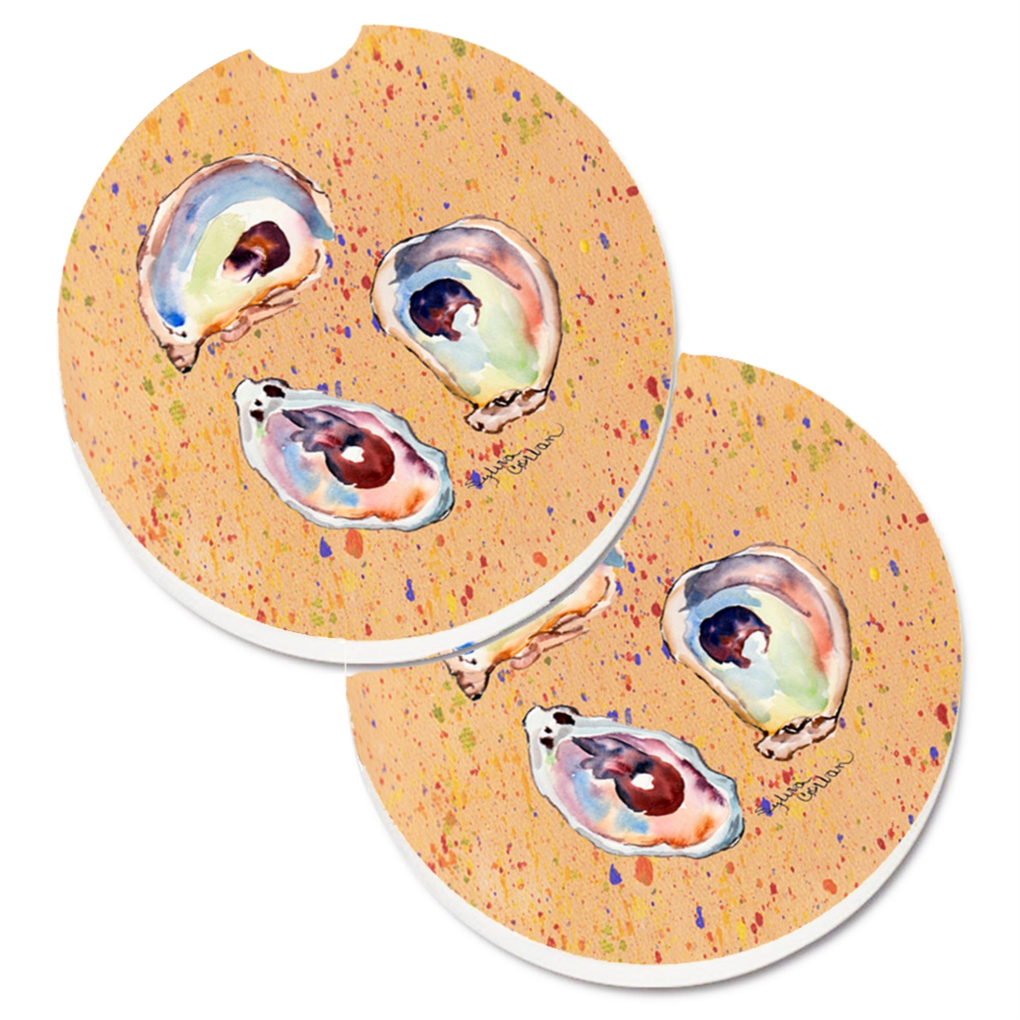 Caroline'S Treasures Oyster Set Of 2 Cup Holder Car Coasters 8466Carc, 2.56, Multicolor