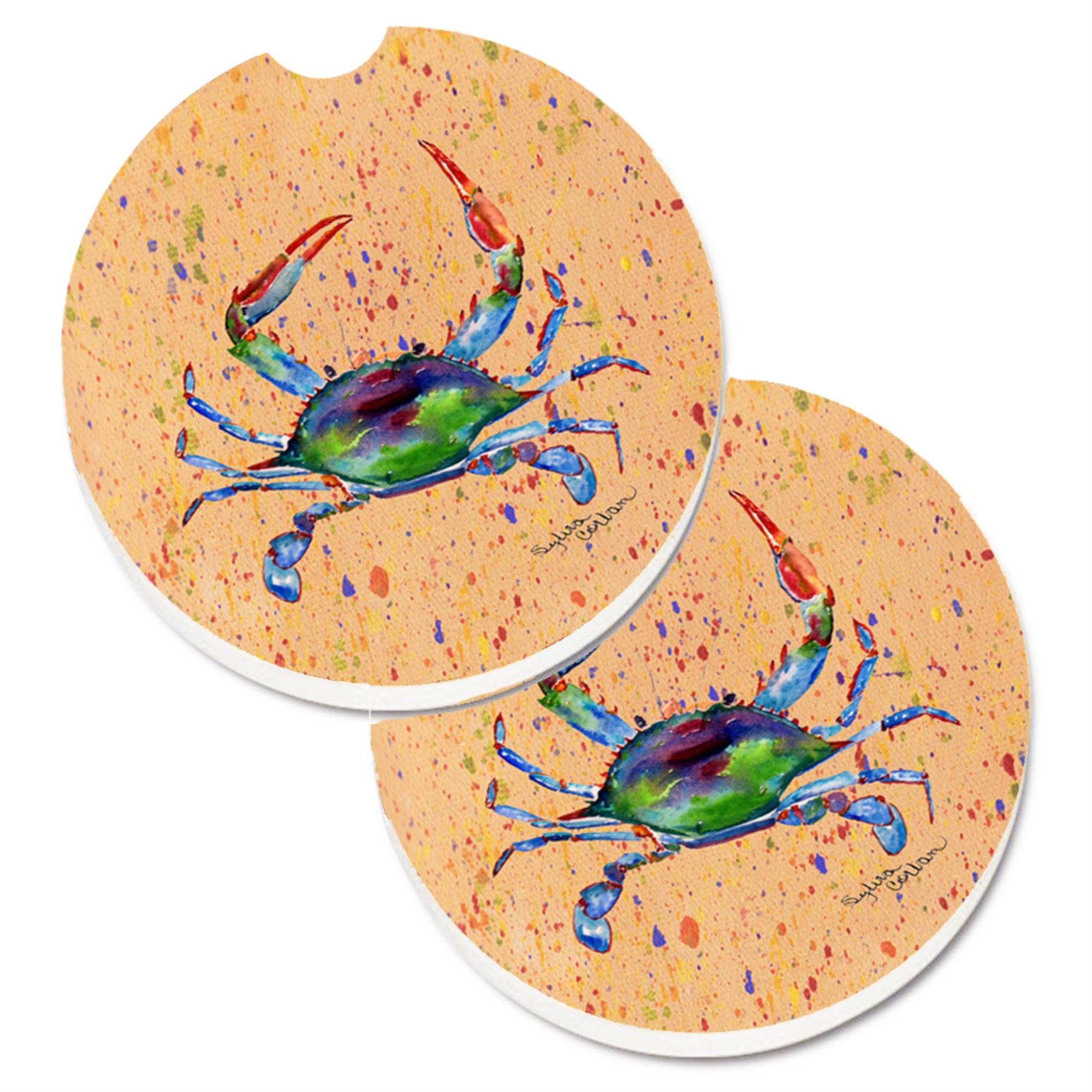Caroline'S Treasures Crab Set Of 2 Cup Holder Car Coasters 8467Carc, 2.56, Multicolor