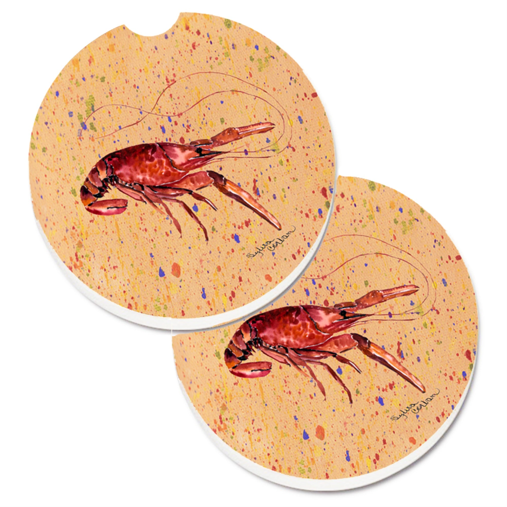 Caroline'S Treasures Crawfish Set Of 2 Cup Holder Car Coasters 8468Carc, 2.56, Multicolor