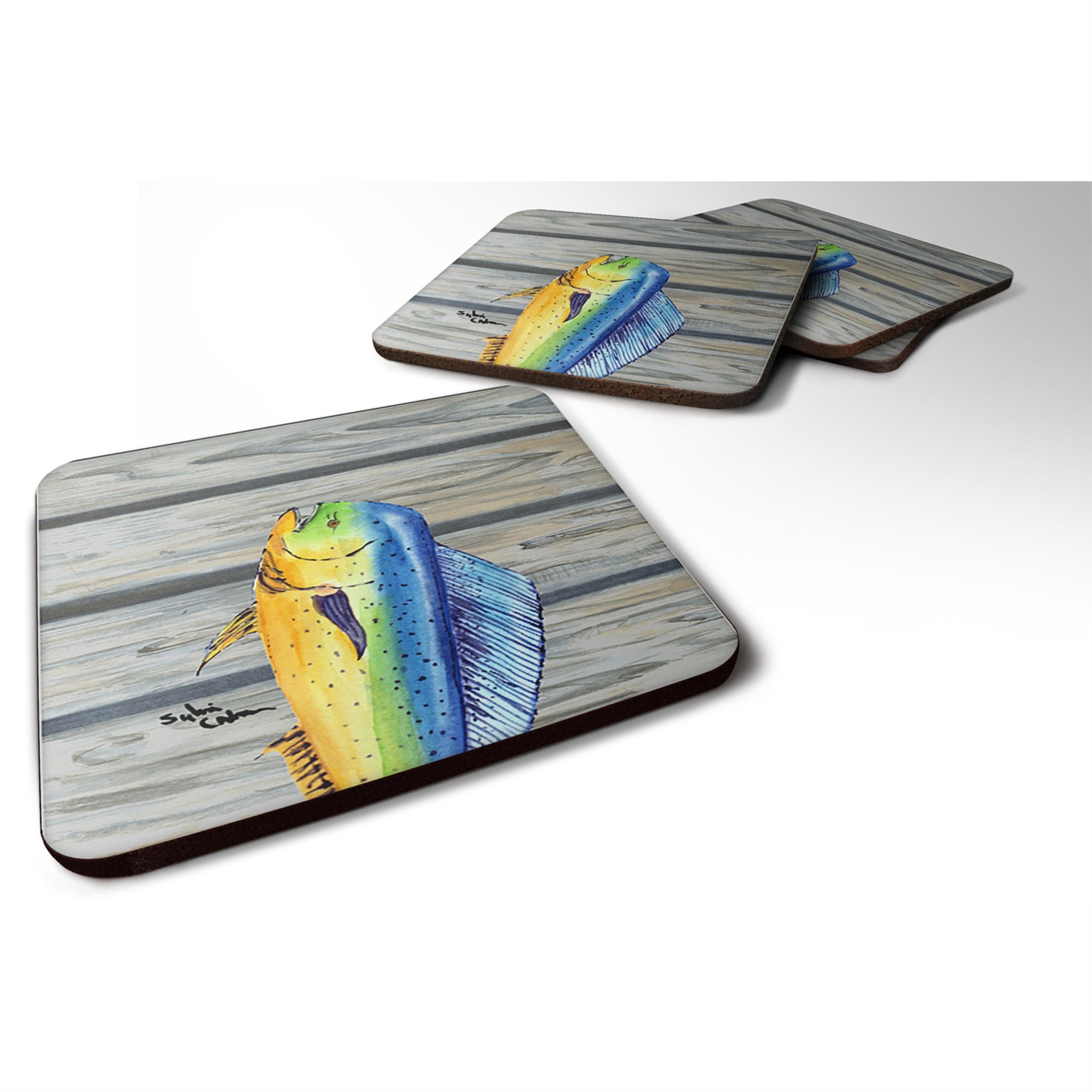 Caroline'S Treasures 8470Fc Dolphin Mahi Mahi Foam Coasters (Set Of 4), 3.5 H X 3.5 W, Multicolor