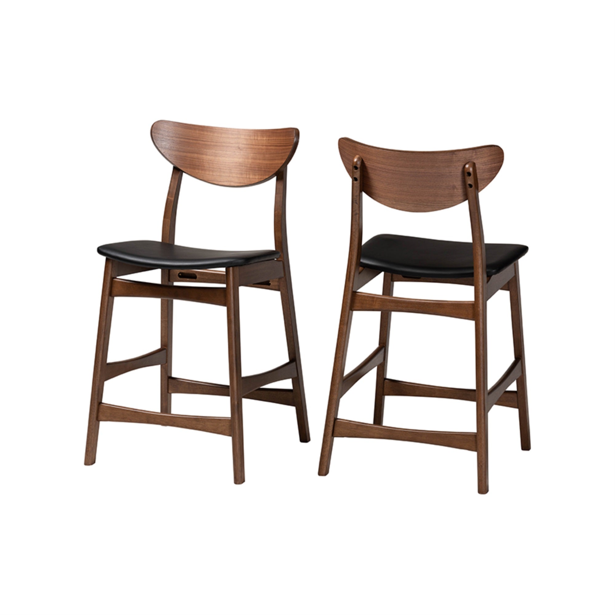 Baxton Studio Latina Mid-century Retro Modern Scandinavian Style Black Faux Leather Upholstered Walnut Wood Finishing 24-Inches Counter Stool (Set of 2)