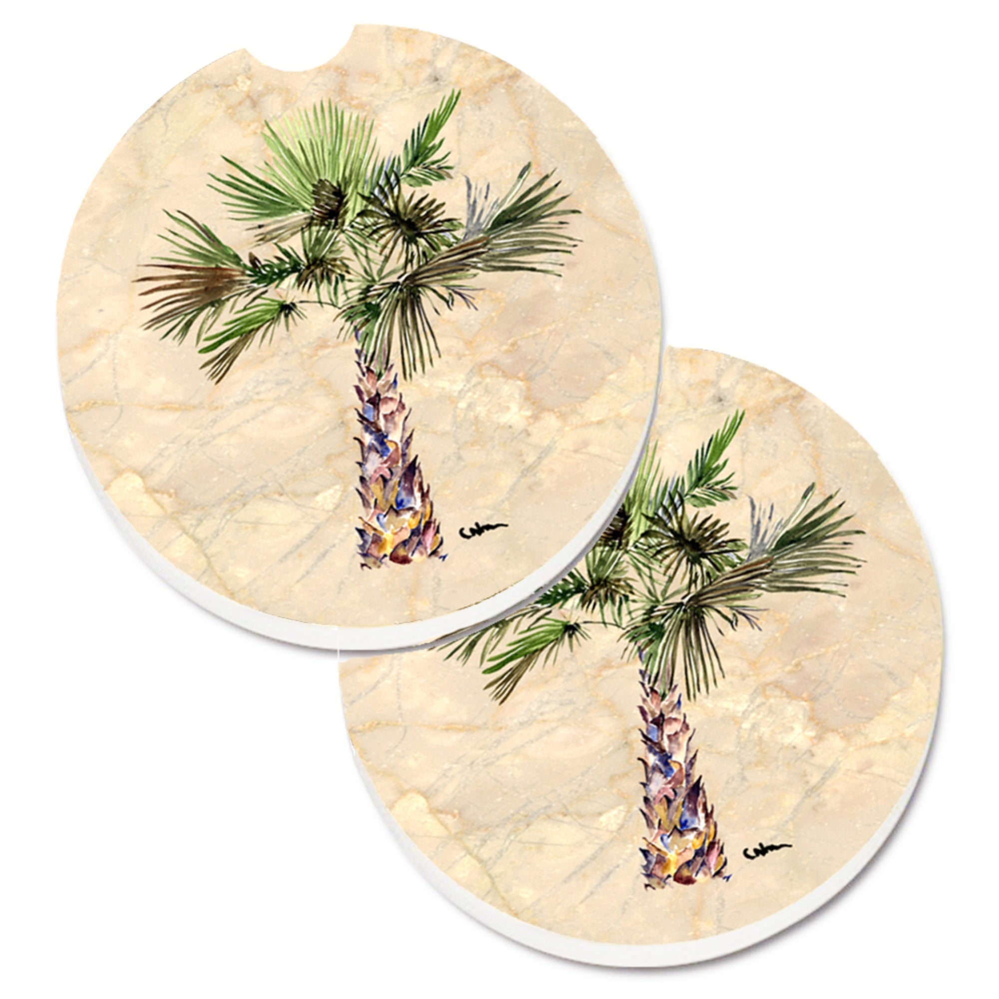 Caroline'S Treasures Palm Tree Set Of 2 Cup Holder Car Coasters 8480Carc, 2.56, Multicolor