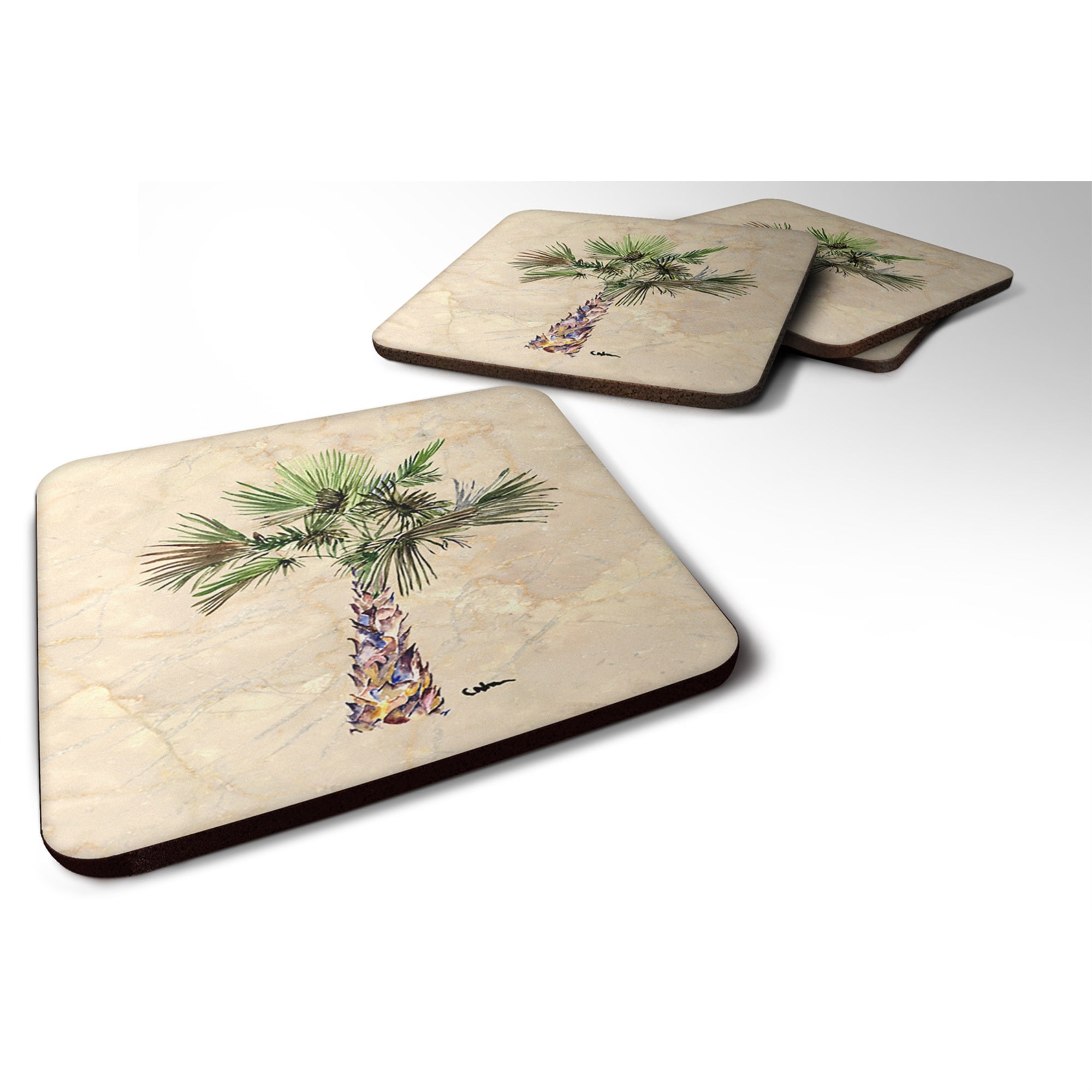 Caroline'S Treasures 8480Fc Tree-Palm Tree Foam Coasters (Set Of 4), 3.5 H X 3.5 W, Multicolor