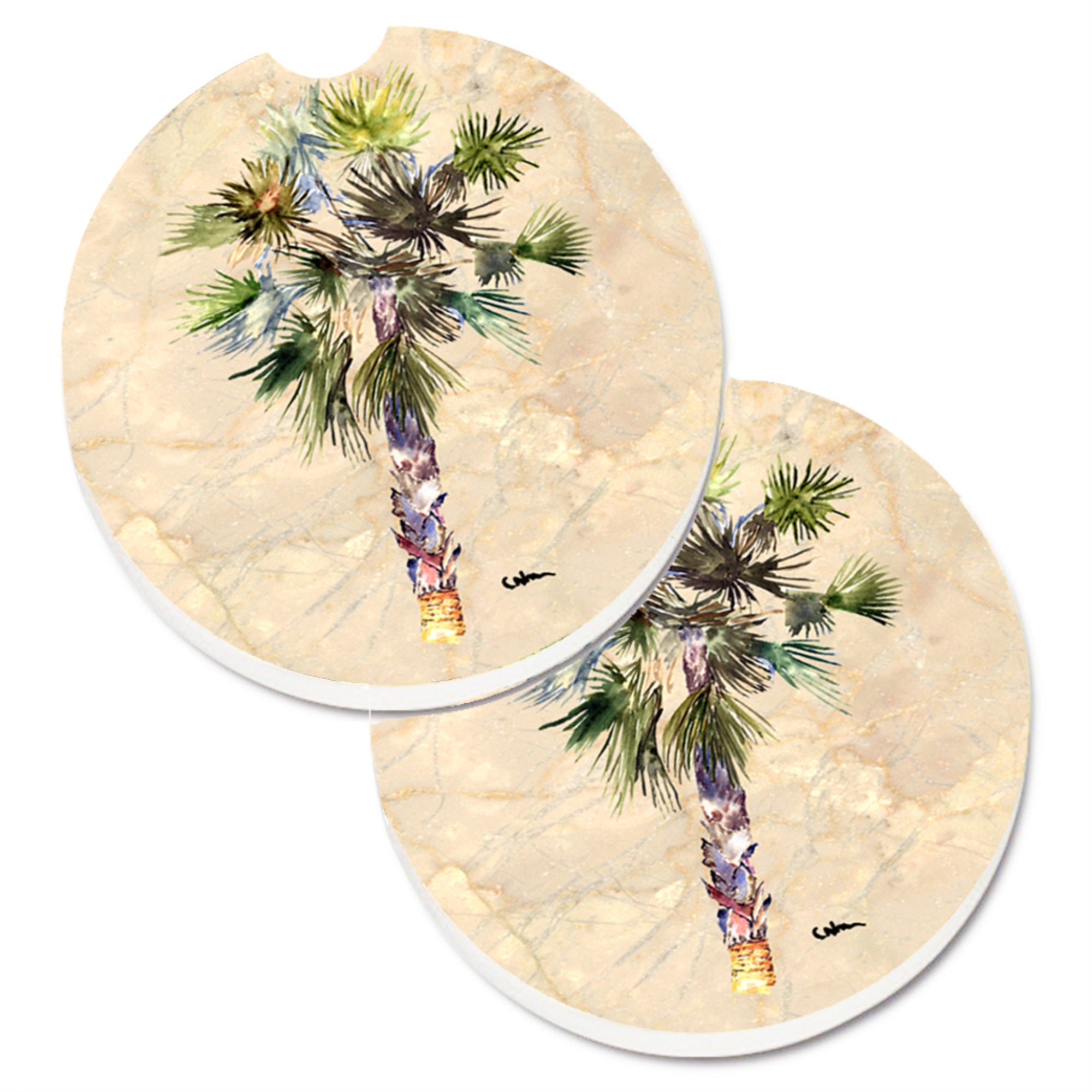 Caroline'S Treasures Palm Tree Set Of 2 Cup Holder Car Coasters 8481Carc, 2.56, Multicolor