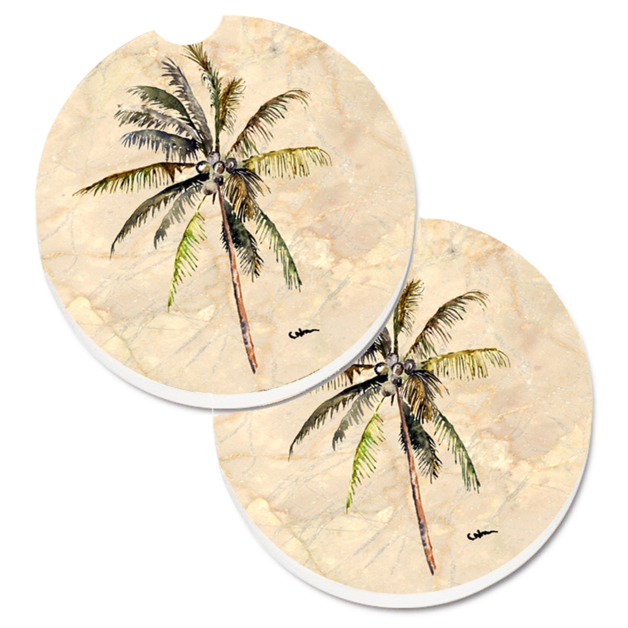 Caroline'S Treasures Palm Tree Set Of 2 Cup Holder Car Coasters 8482Carc, 2.56, Multicolor