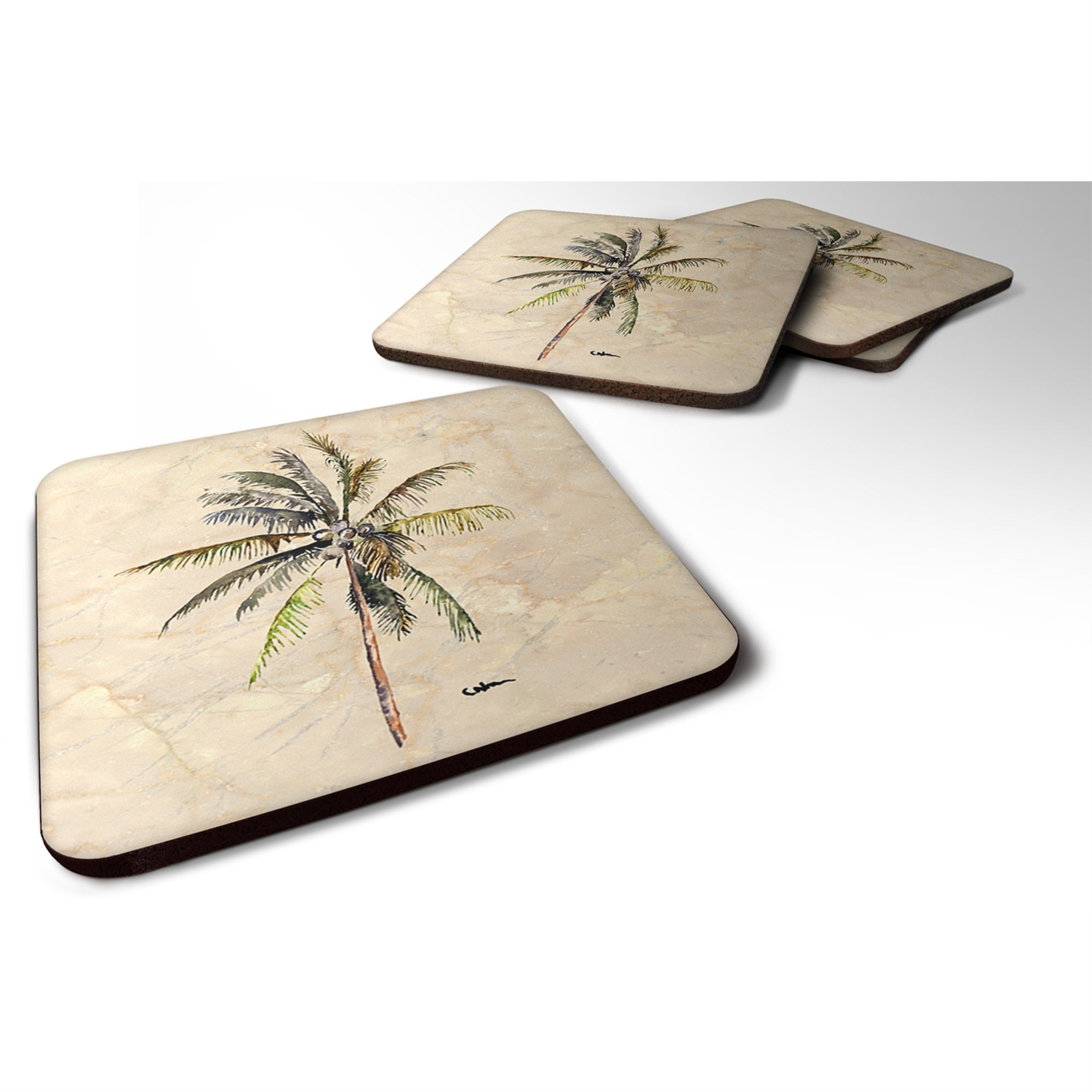 Caroline'S Treasures 8482Fc Tree-Palm Tree Foam Coasters (Set Of 4), 3.5 H X 3.5 W, Multicolor