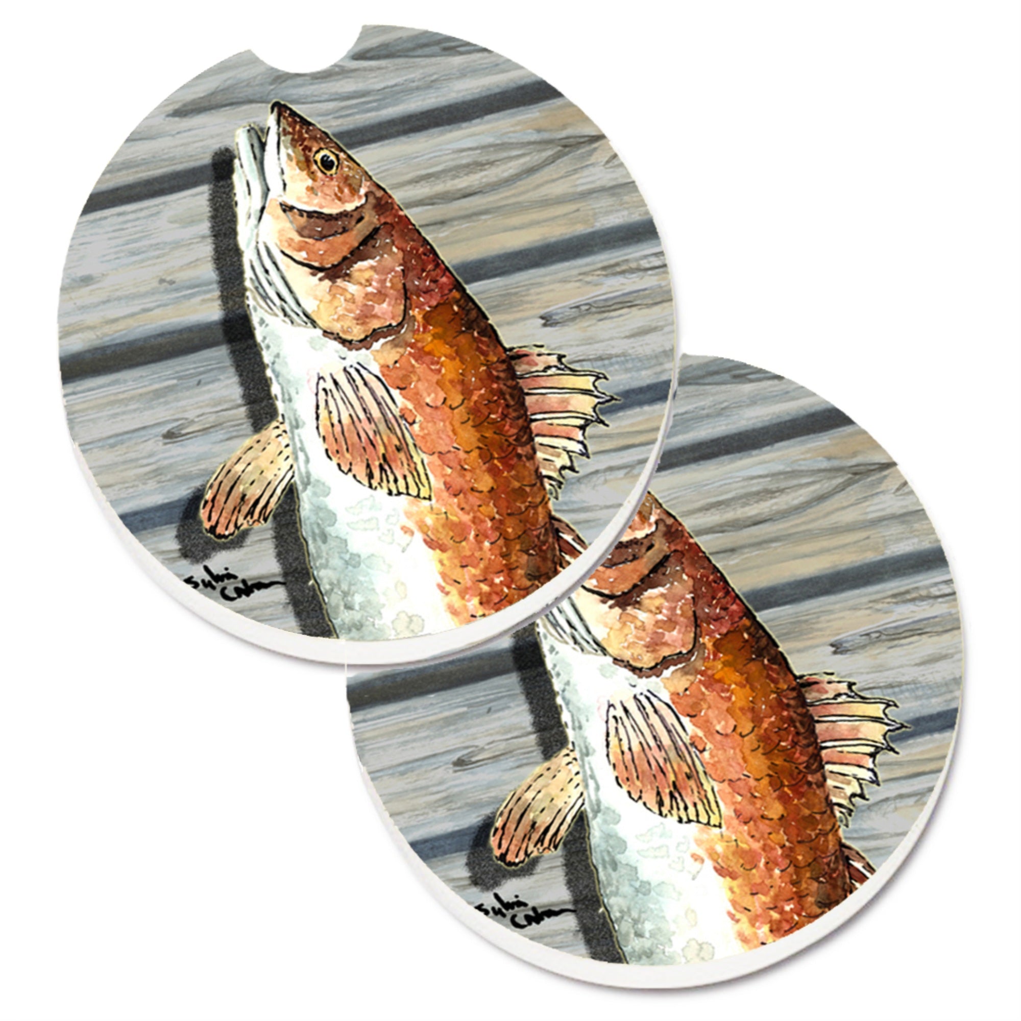 Caroline'S Treasures Red Fish Set Of 2 Cup Holder Car Coasters 8489Carc, 2.56, Multicolor
