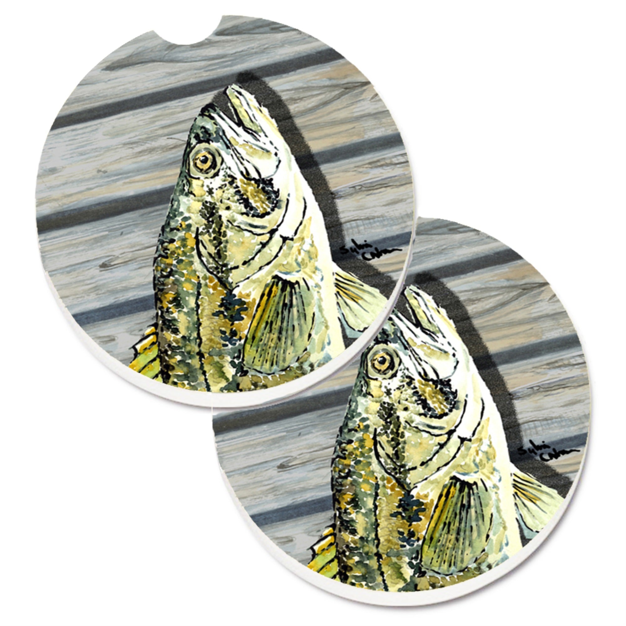 Caroline'S Treasures Fish Bass Small Mouth Set Of 2 Cup Holder Car Coasters 8493Carc, 2.56, Multicolor