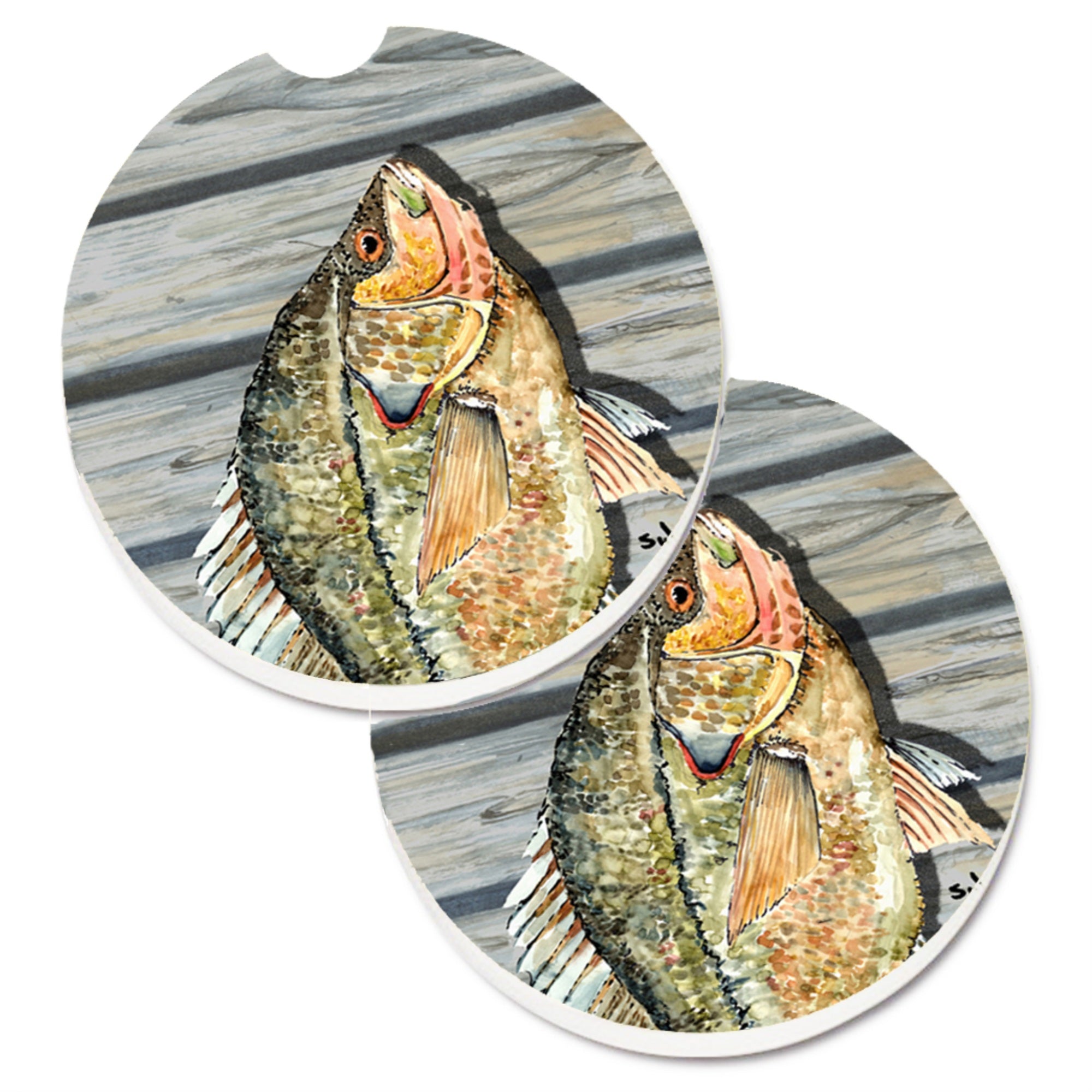 Caroline'S Treasures Croppie Fish On Pier Set Of 2 Cup Holder Car Coasters 8498Carc, 2.56, Multicolor