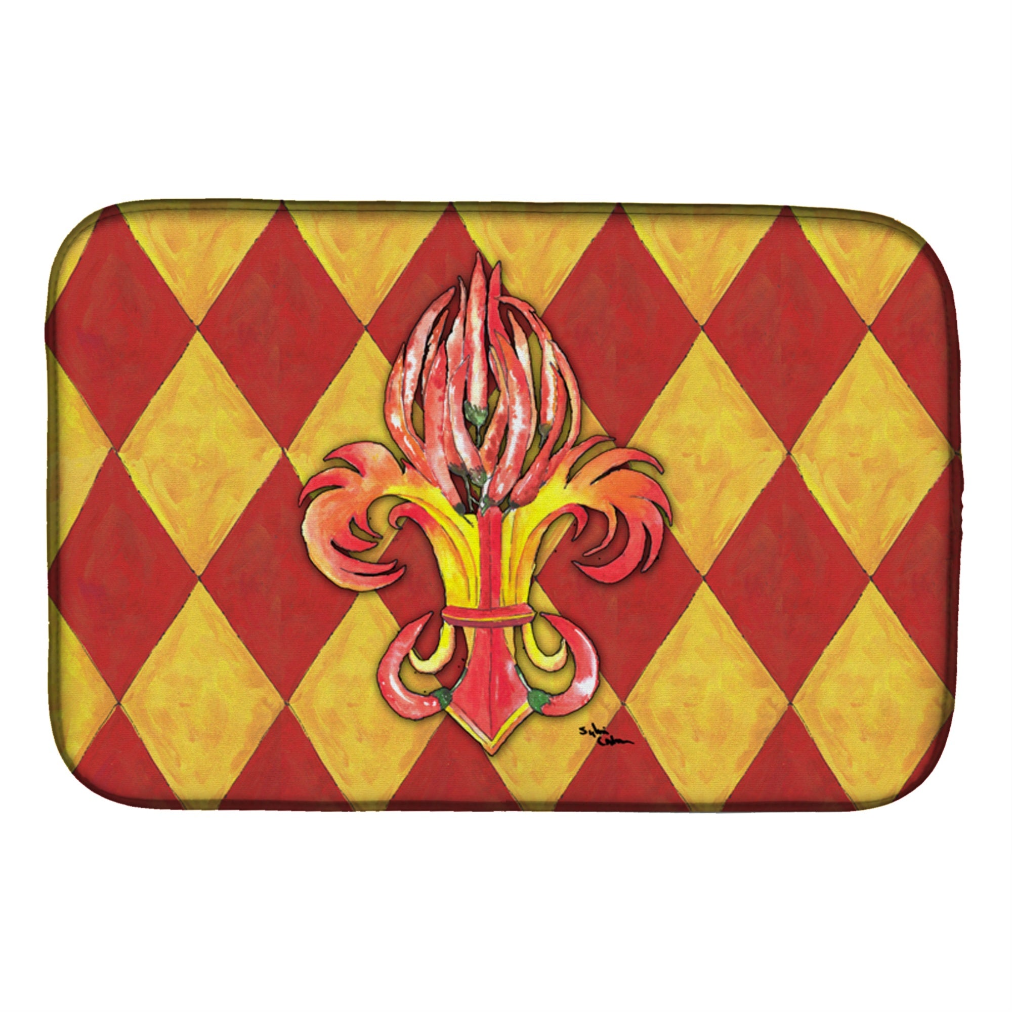 Caroline'S Treasures Peppers Fleur De Lis Dish Drying Mat, 14 X 21, Multicolor