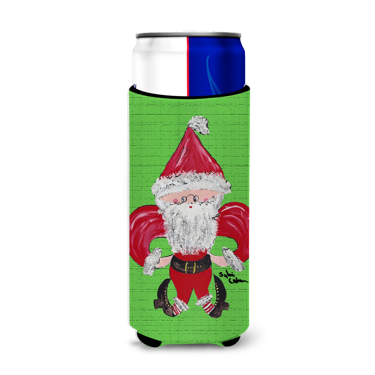 Christmas Santa Fleur De Lis Ultra Beverage Insulators For Slim Cans 8500Muk