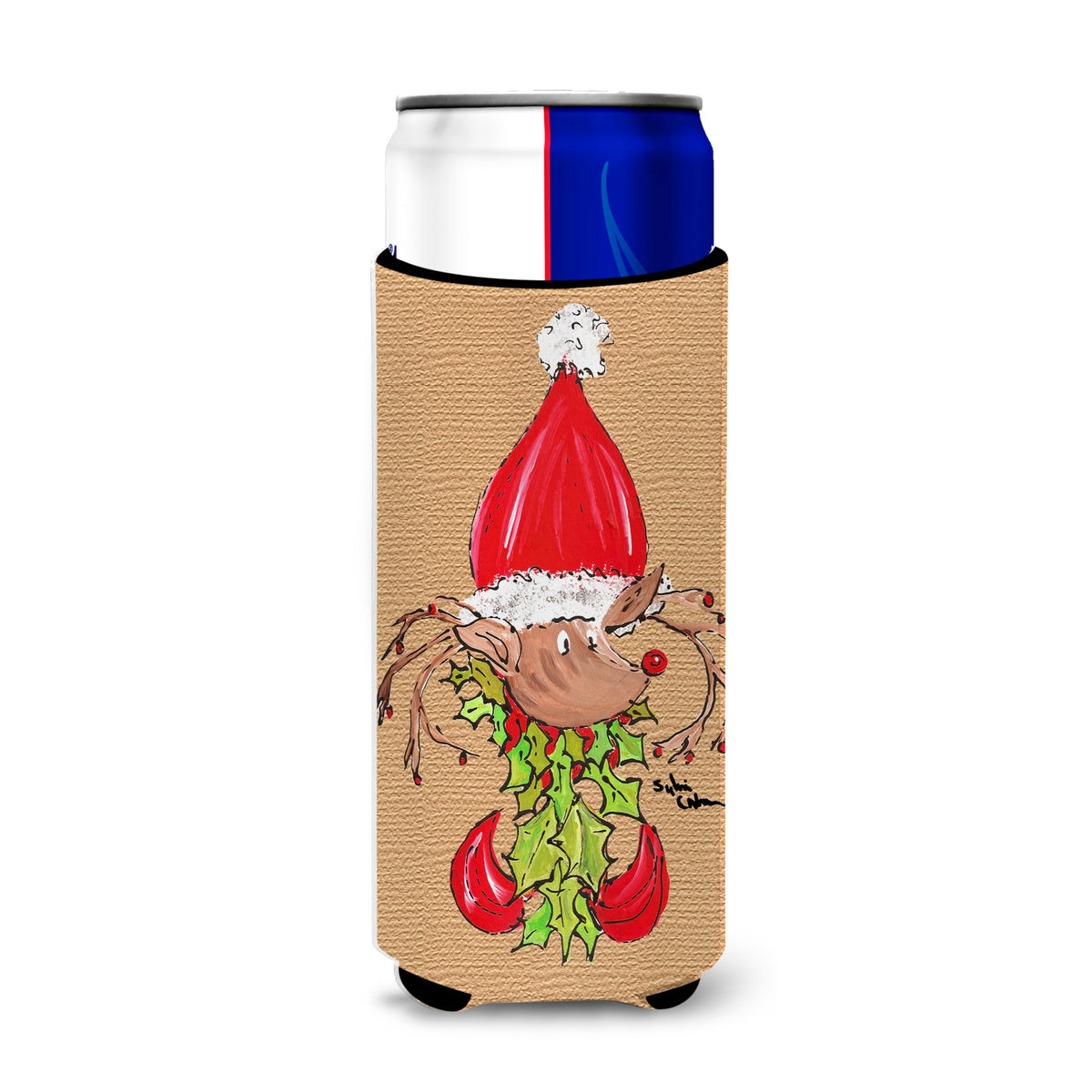 Christmas Reindeer Fleur De Lis Ultra Beverage Insulators For Slim Cans 8502Muk