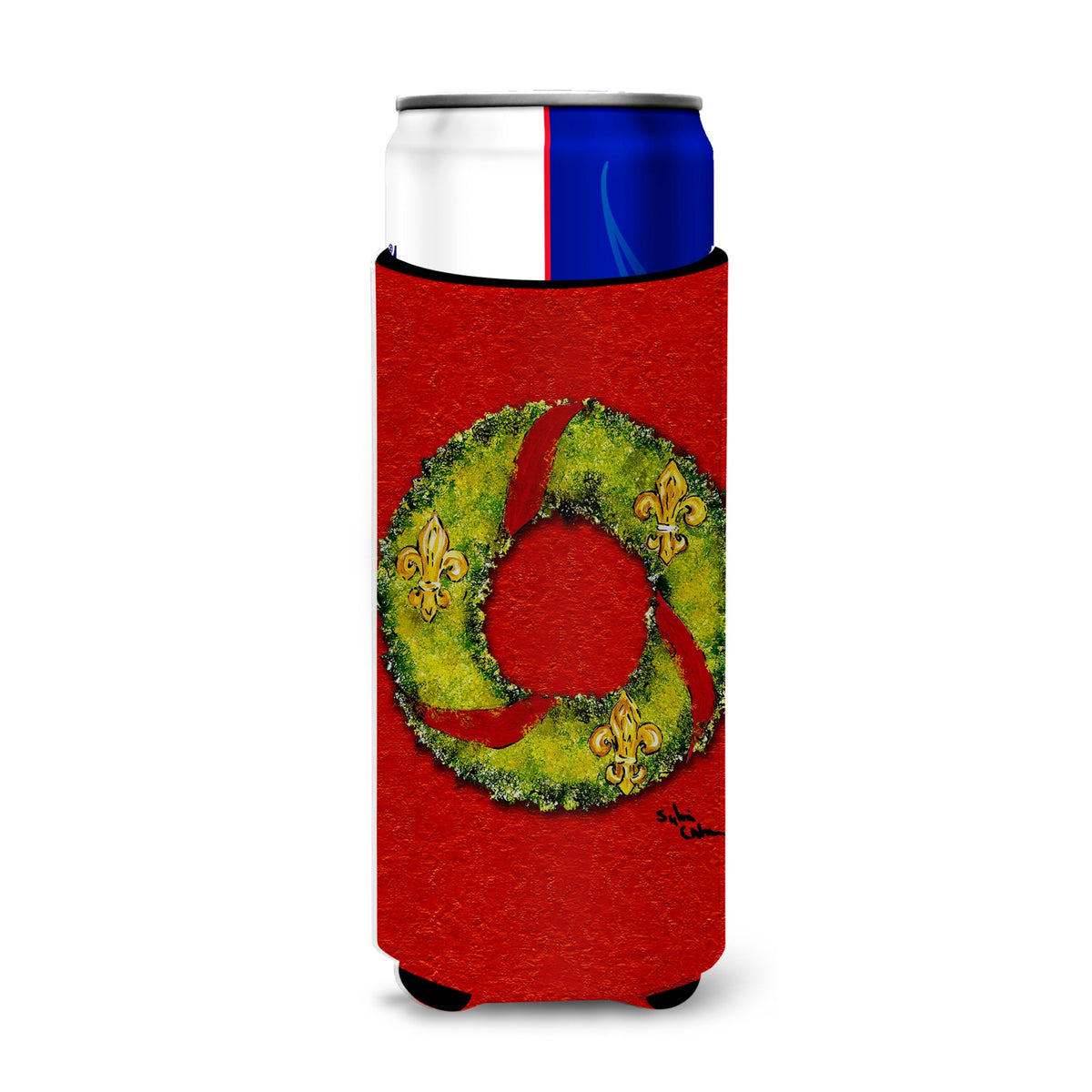 Christmas Wreath Fleur De Lis Ultra Beverage Insulators For Slim Cans 8503Muk