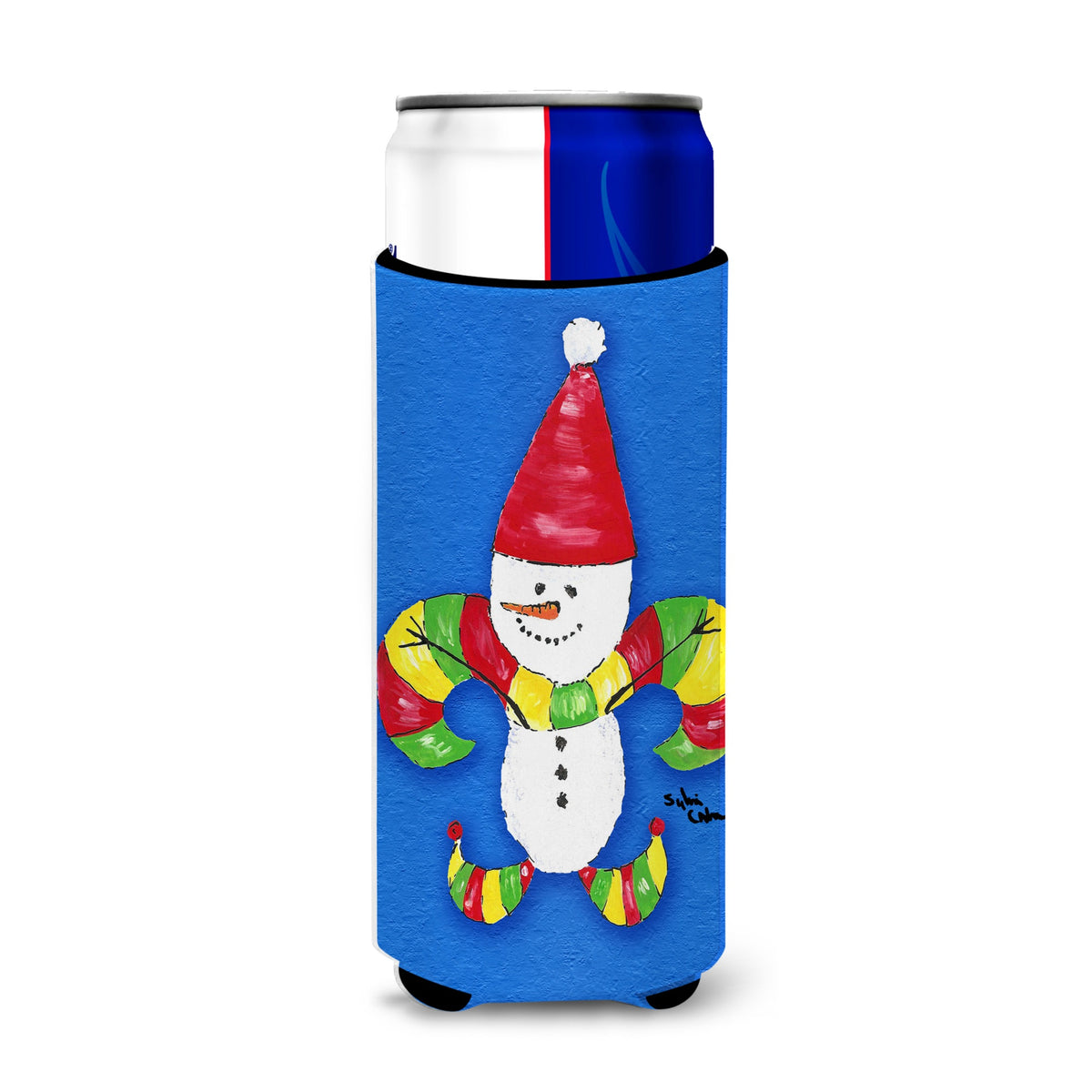 Christmas Snowman Fleur De Lis Ultra Beverage Insulators For Slim Cans 8504Muk