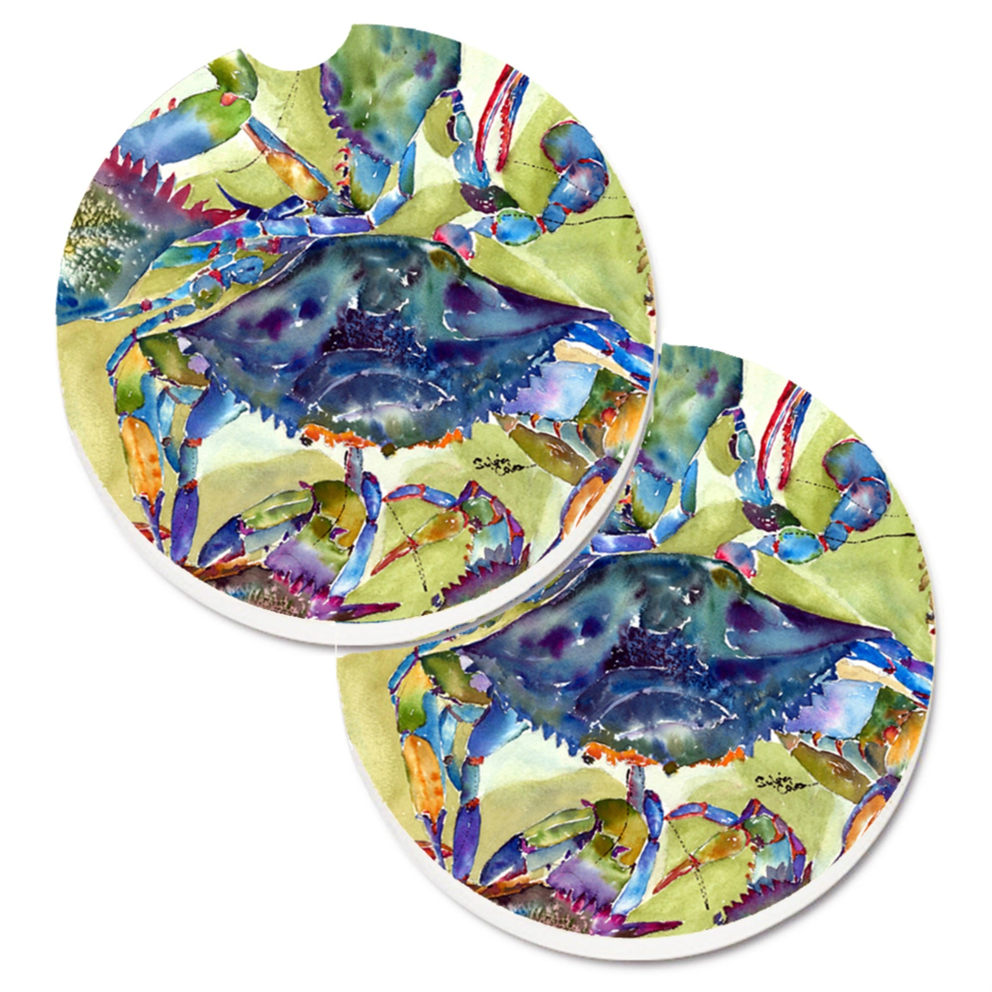 Caroline'S Treasures Crab All Over Set Of 2 Cup Holder Car Coasters 8512Carc, 2.56, Multicolor