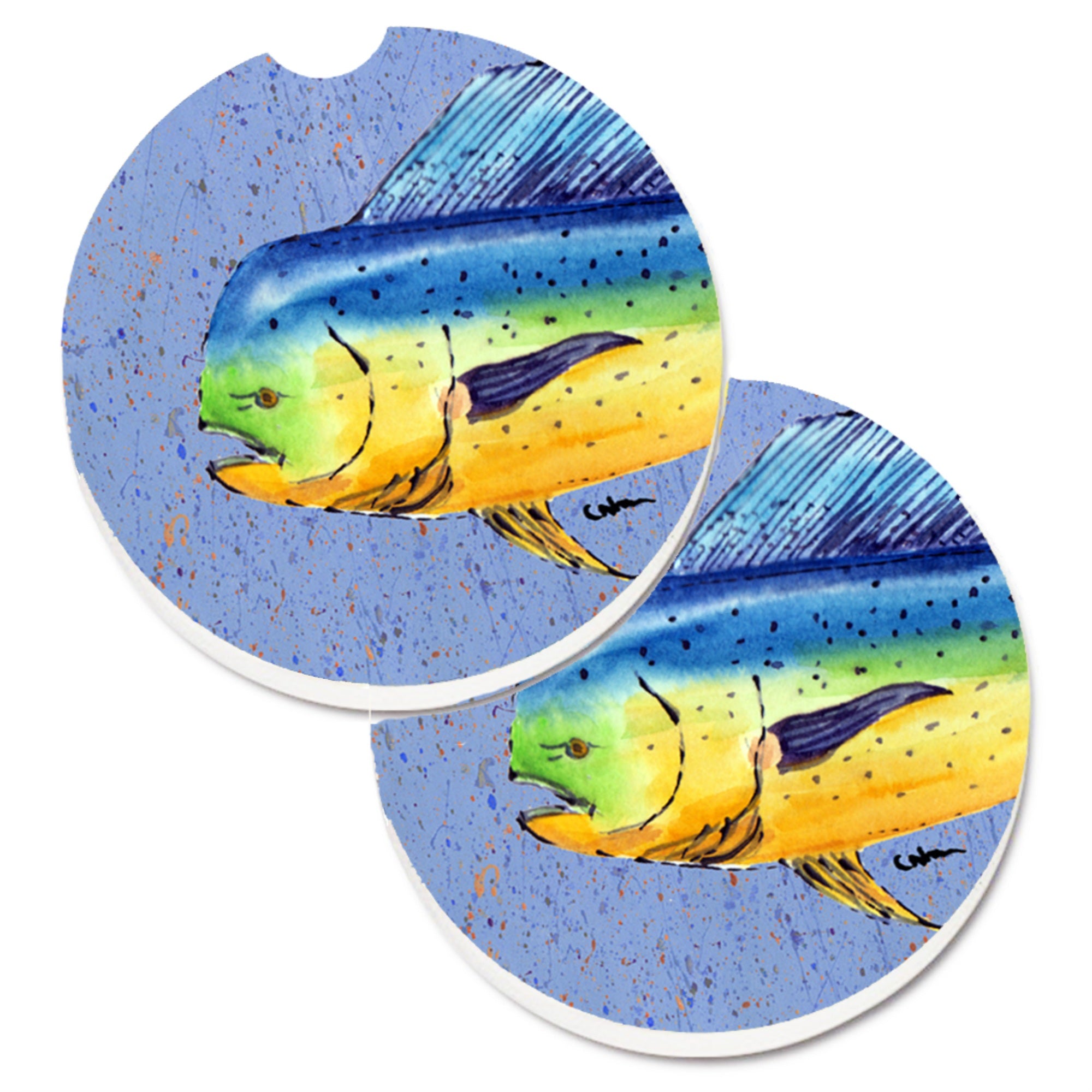 Caroline'S Treasures Dolphin Mahi Set Of 2 Cup Holder Car Coasters 8521Carc, 2.56, Multicolor