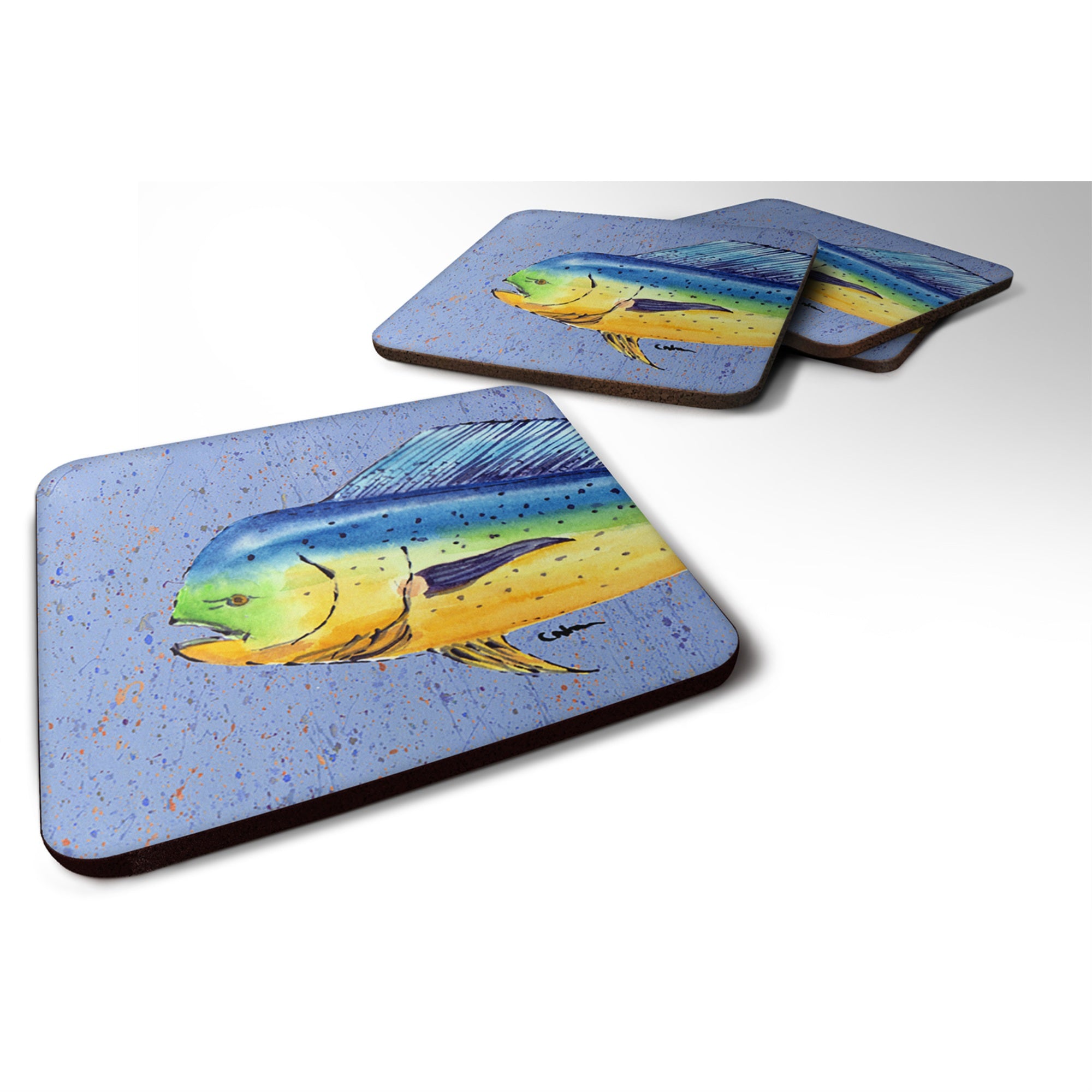 Caroline'S Treasures 8521Fc Dolphin Mahi Mahi Foam Coasters (Set Of 4), 3.5 H X 3.5 W, Multicolor