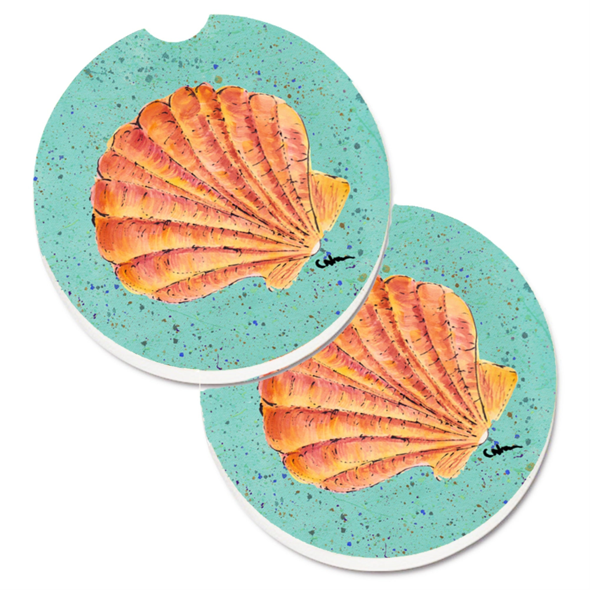 Caroline'S Treasures Shells Set Of 2 Cup Holder Car Coasters 8523Carc, 2.56, Multicolor