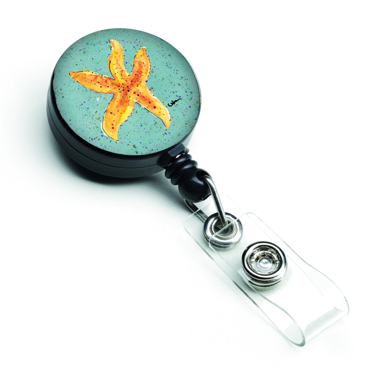 Caroline'S Treasures Starfish On Teal Retractable Badge Reel, Multicolor (8527Br)