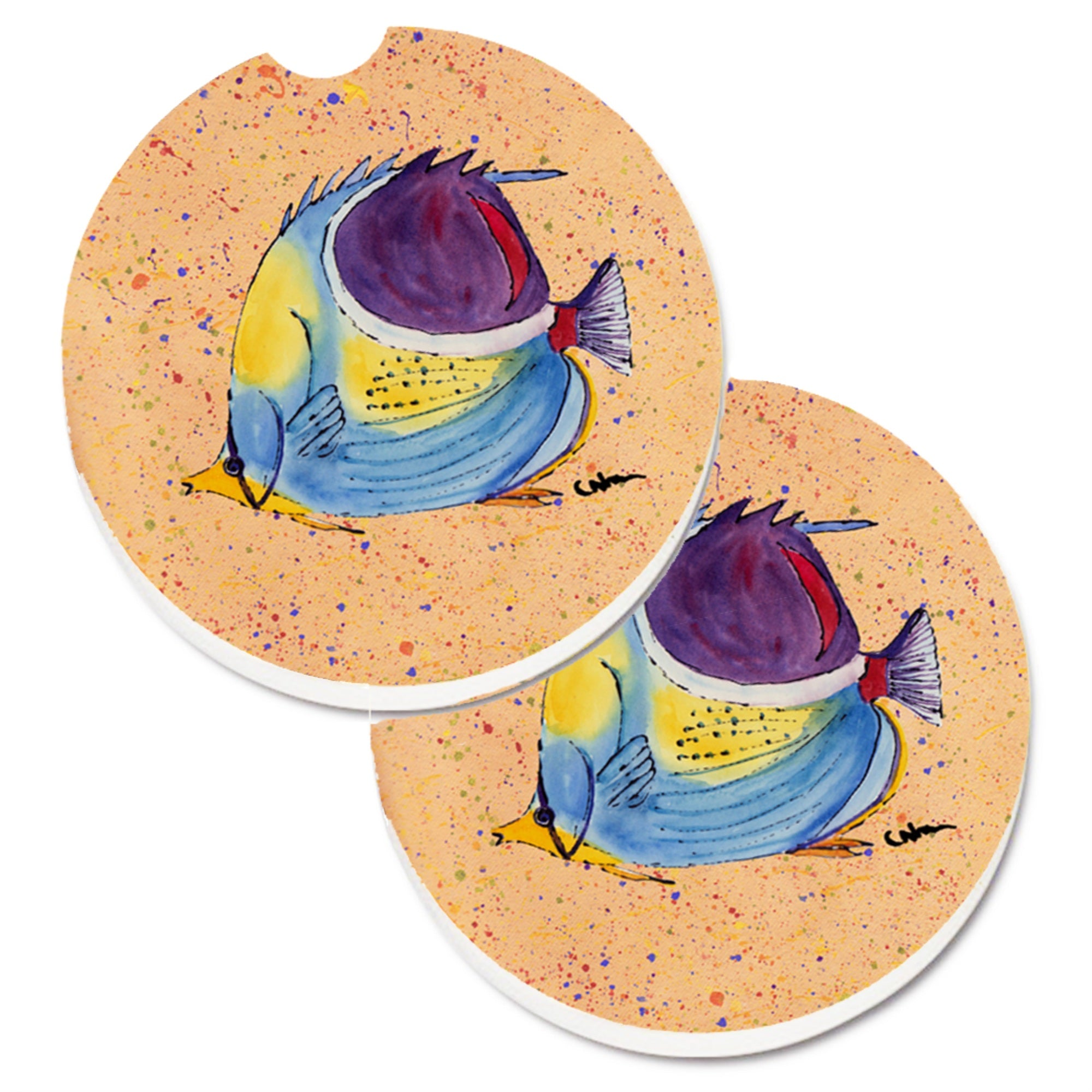 Caroline'S Treasures Tropical Fish Set Of 2 Cup Holder Car Coasters 8529Carc, 2.56, Multicolor