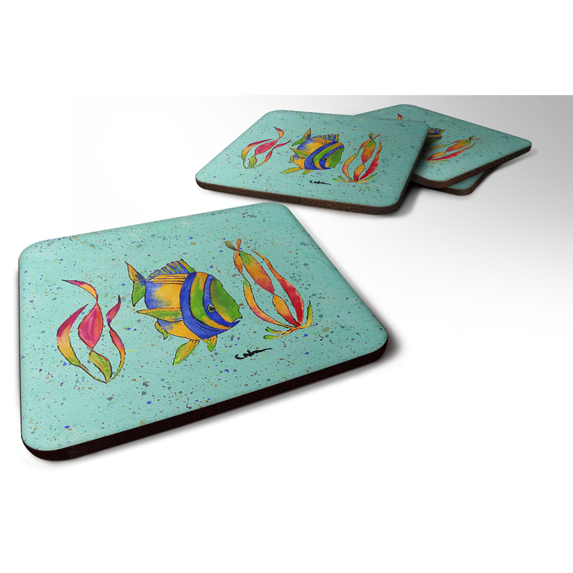 Caroline'S Treasures 8530Fc Tropical Fish Foam Coasters (Set Of 4), 3.5 H X 3.5 W, Multicolor