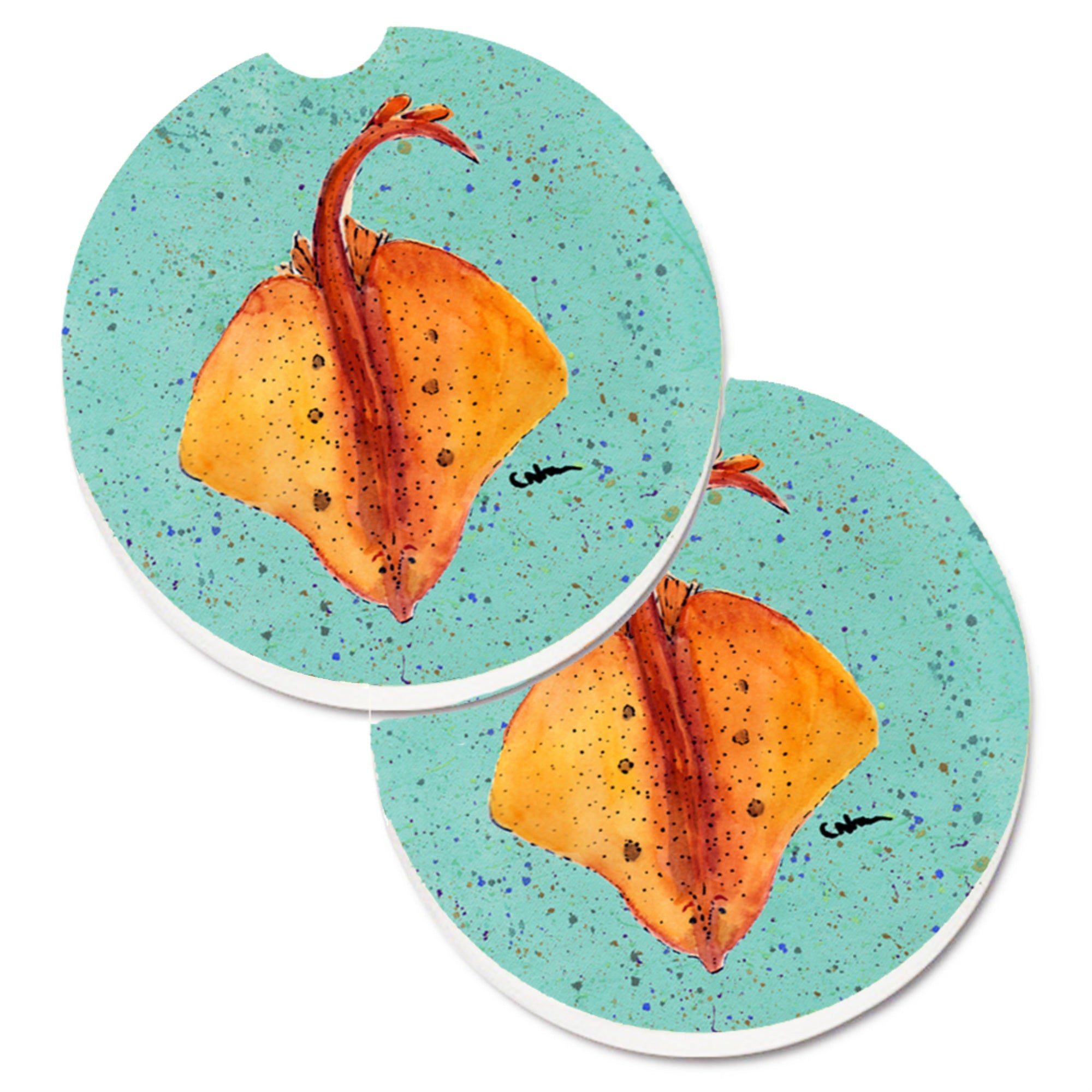 Caroline'S Treasures Stingray Set Of 2 Cup Holder Car Coasters 8532Carc, 2.56, Multicolor