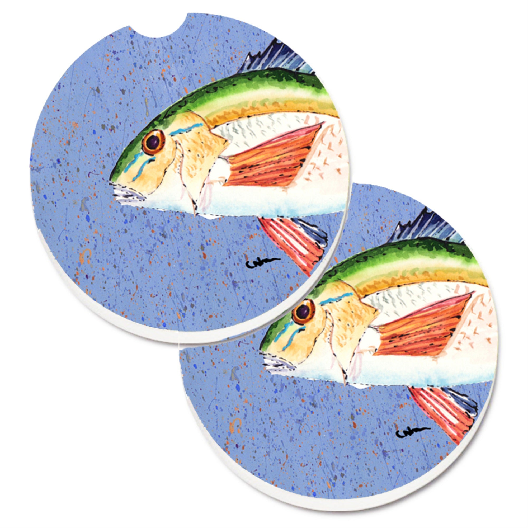 Caroline'S Treasures Rainbow Trout On Blue Set Of 2 Cup Holder Car Coasters 8534Carc, 2.56, Multicolor