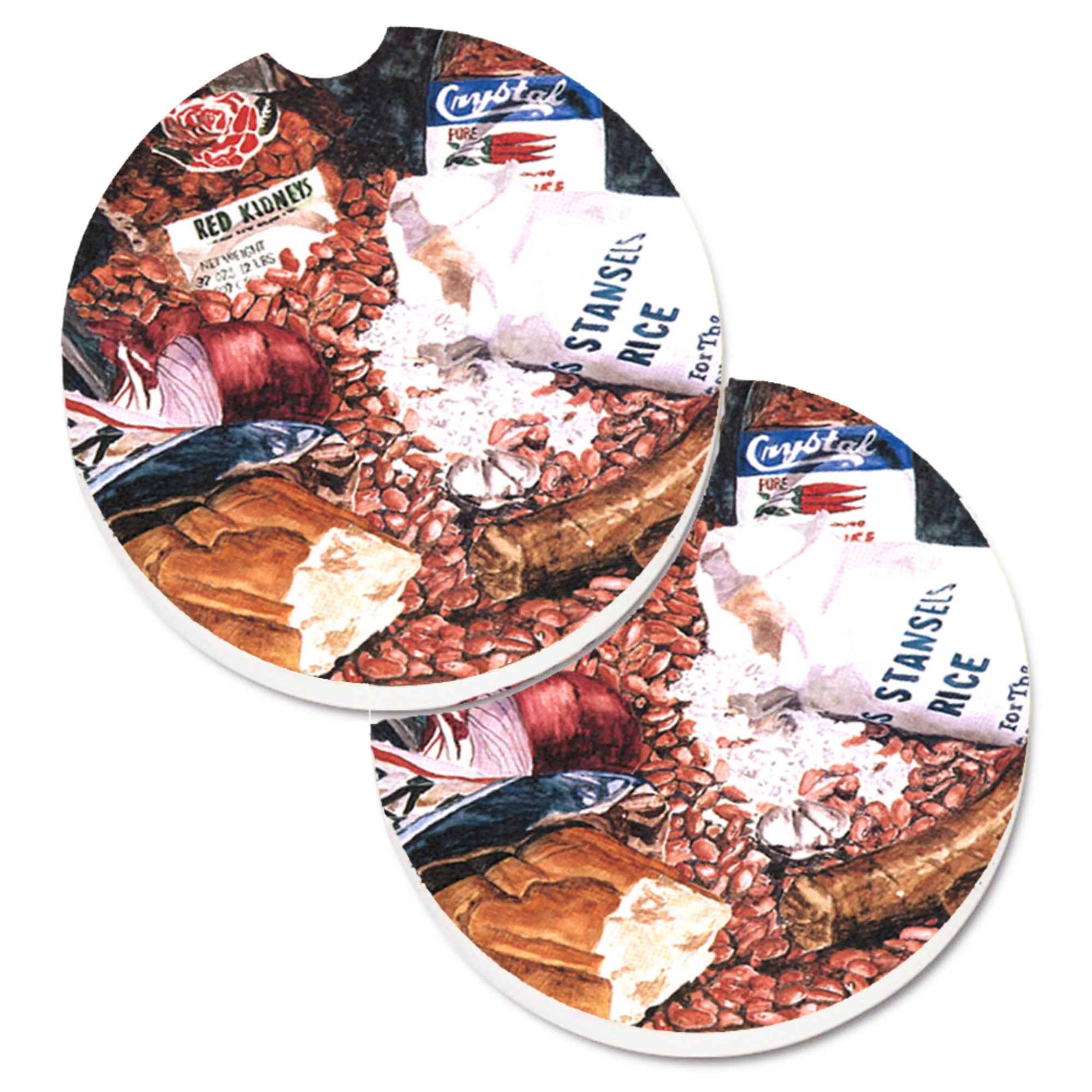 Caroline'S Treasures Red Beans & Rice Set Of 2 Cup Holder Car Coasters 8536Carc, 2.56, Multicolor