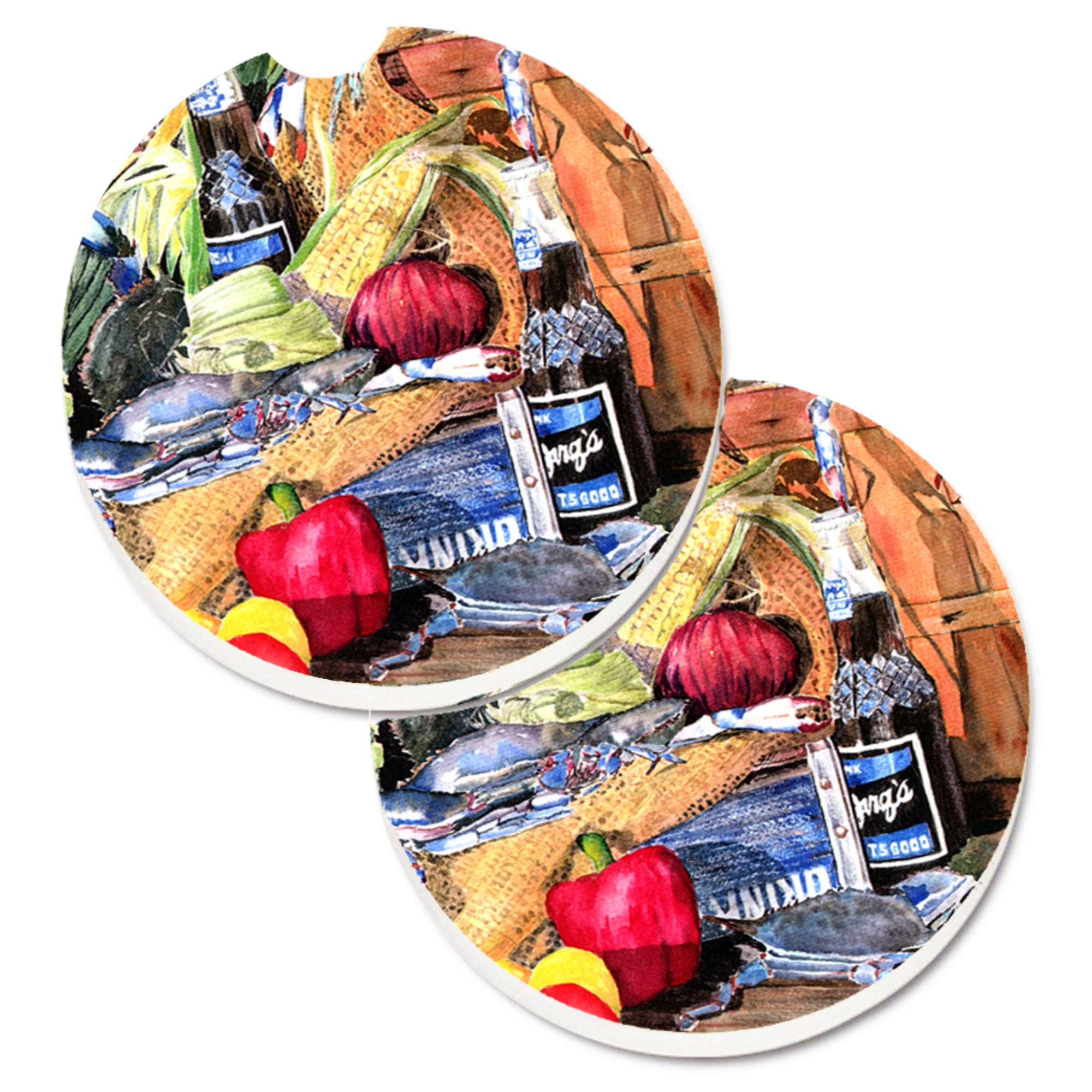 Caroline'S Treasures Barq'S & Crabs Set Of 2 Cup Holder Car Coasters 8538Carc, 2.56, Multicolor