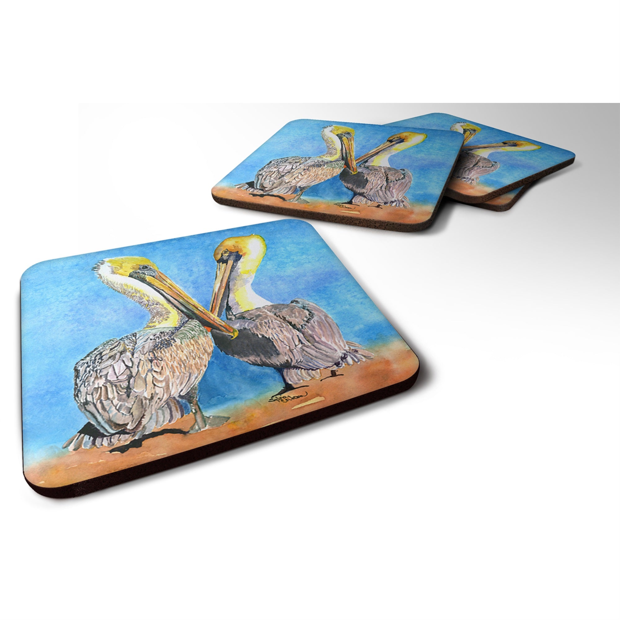 Caroline'S Treasures 8539Fc Bird-Pelican Foam Coasters (Set Of 4), 3.5 H X 3.5 W, Multicolor