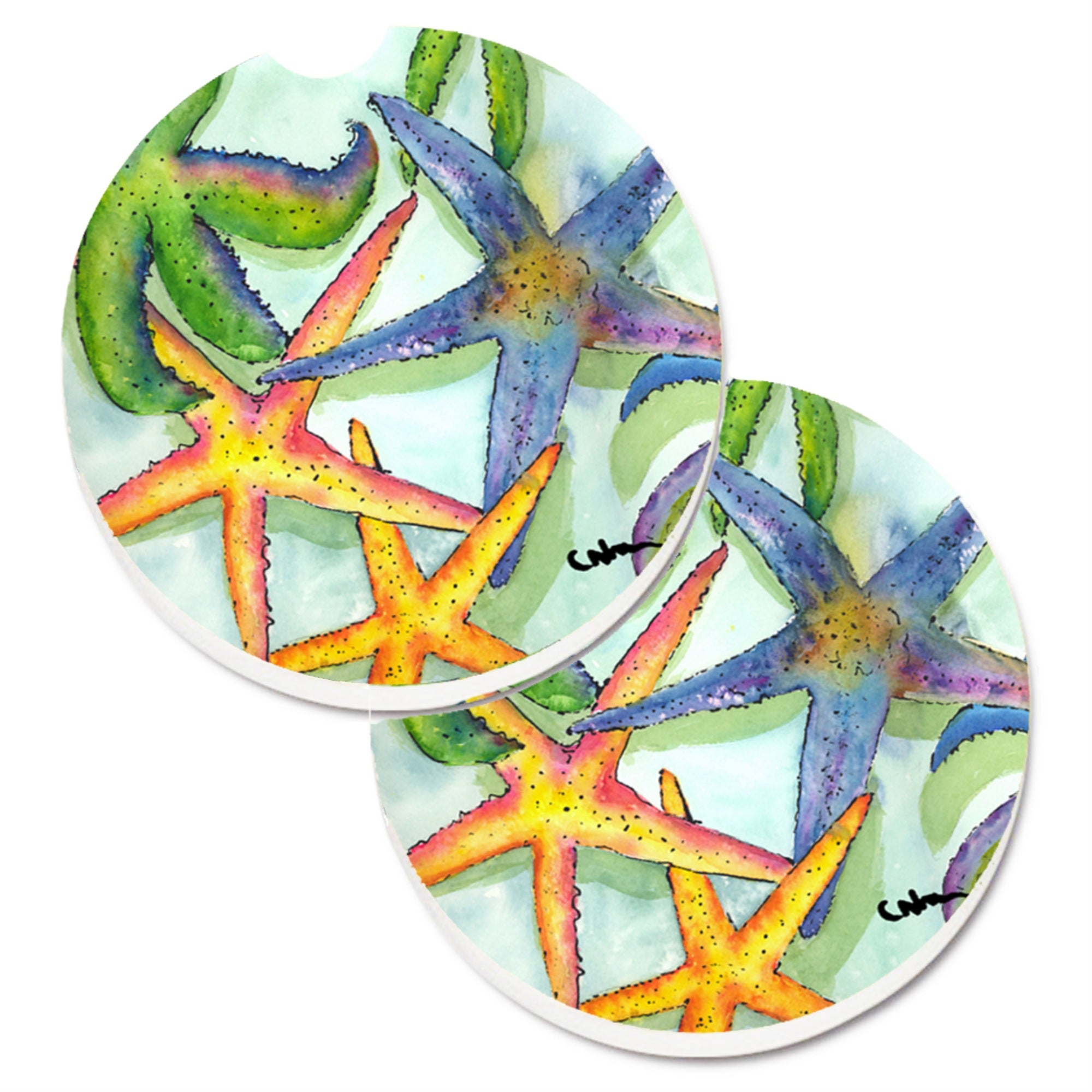 Caroline'S Treasures Starfish Set Of 2 Cup Holder Car Coasters 8542Carc, 2.56, Multicolor