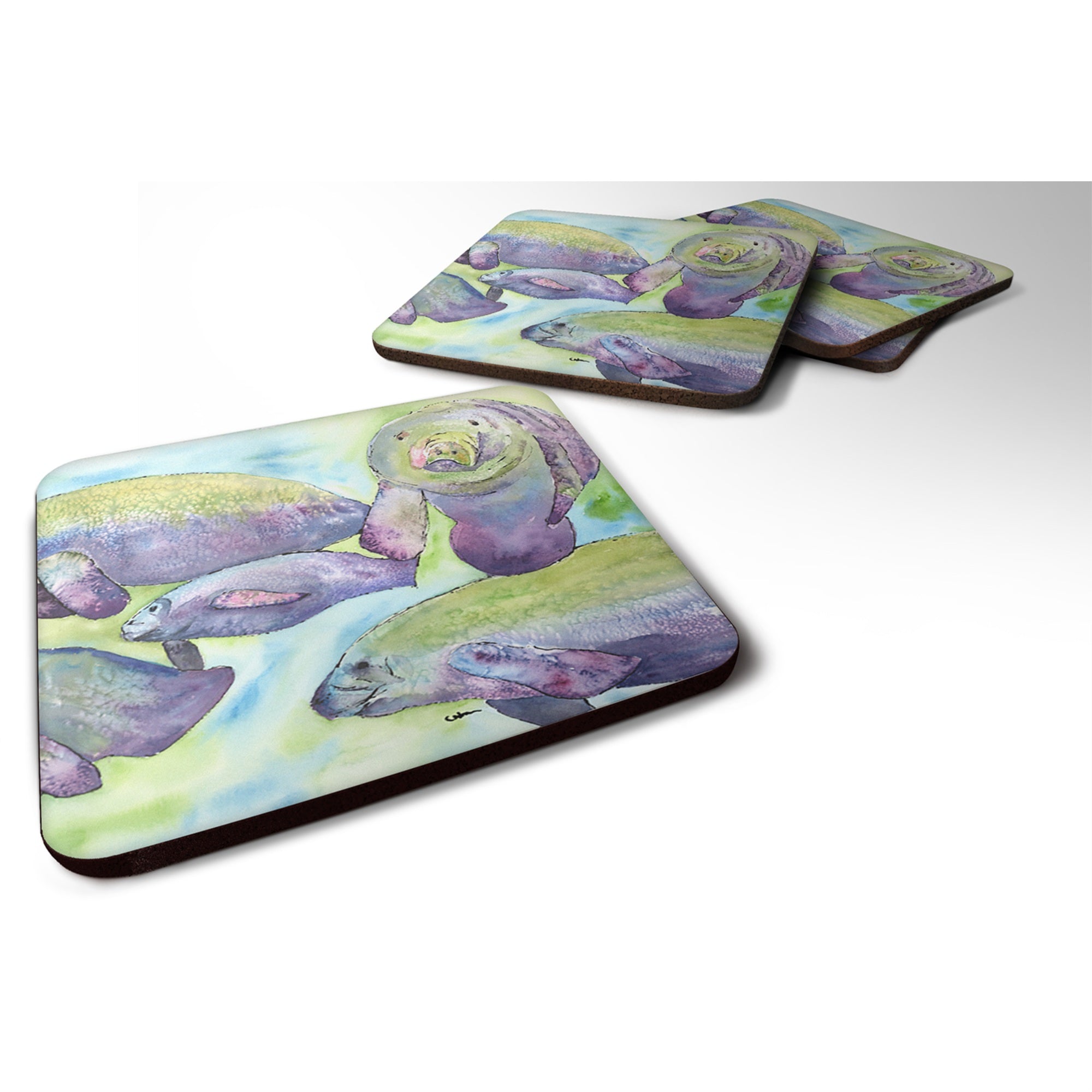 Caroline'S Treasures 8544Fc Manatee Foam Coasters (Set Of 4), 3.5 H X 3.5 W, Multicolor